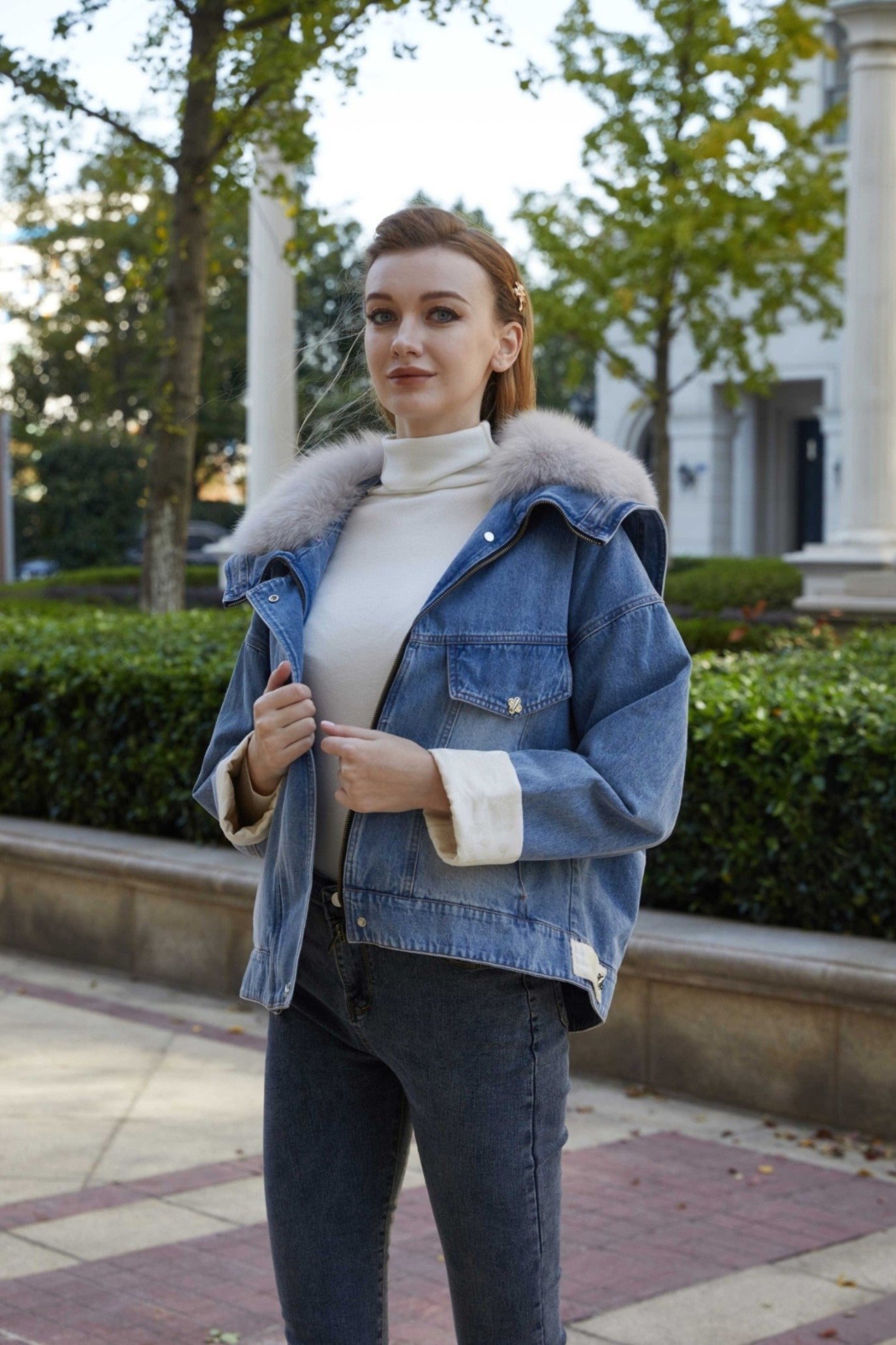 Women's Winter Archangel Denim Down Inner Warm Jacket - Janefur