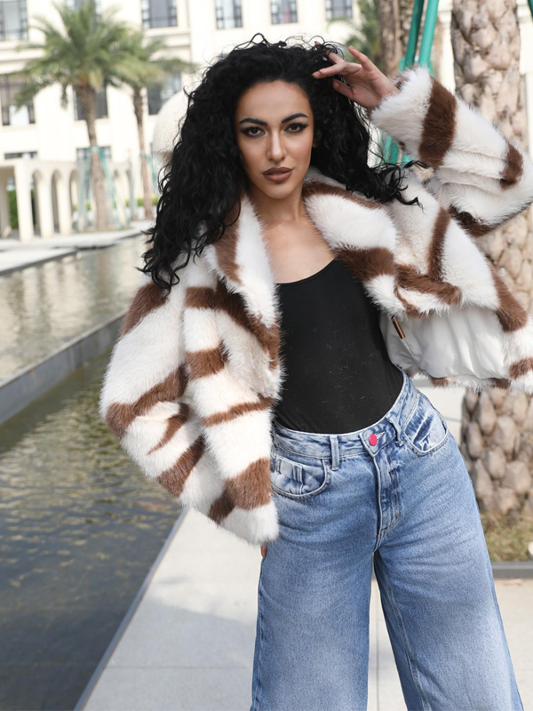 Faux Fur Coat Women's Eco Friendly Faux Fur Zebra Pattern Short Unique Casual Jacket - Janefur