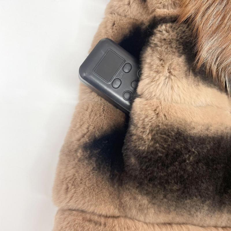 Coat With a Large Fur Collar Made of Rex Rabbit Fur - Janefur