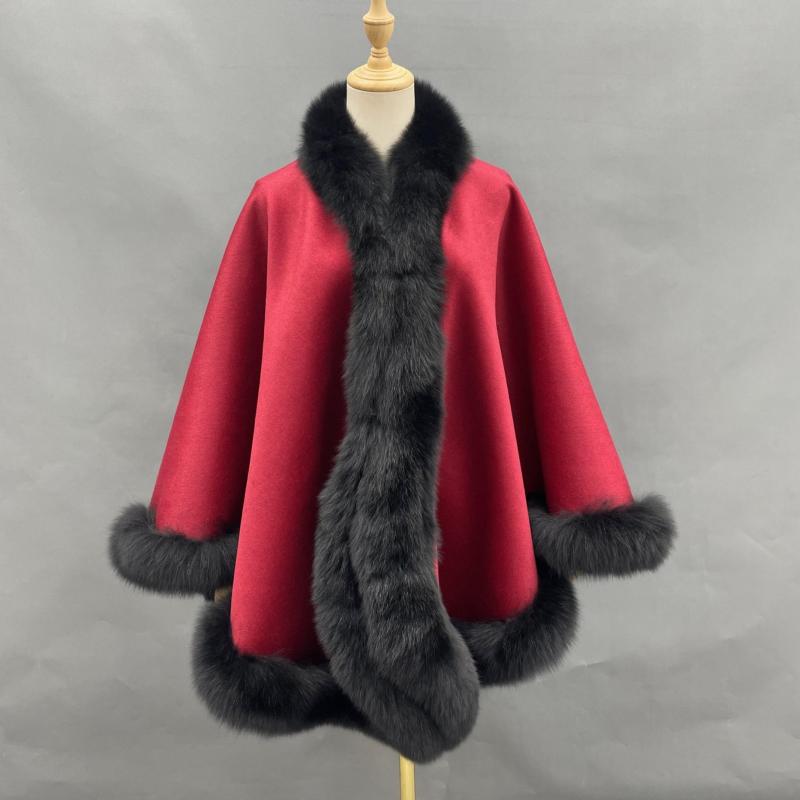 Fox Fur Placket Cashmere Shawl - Janefur