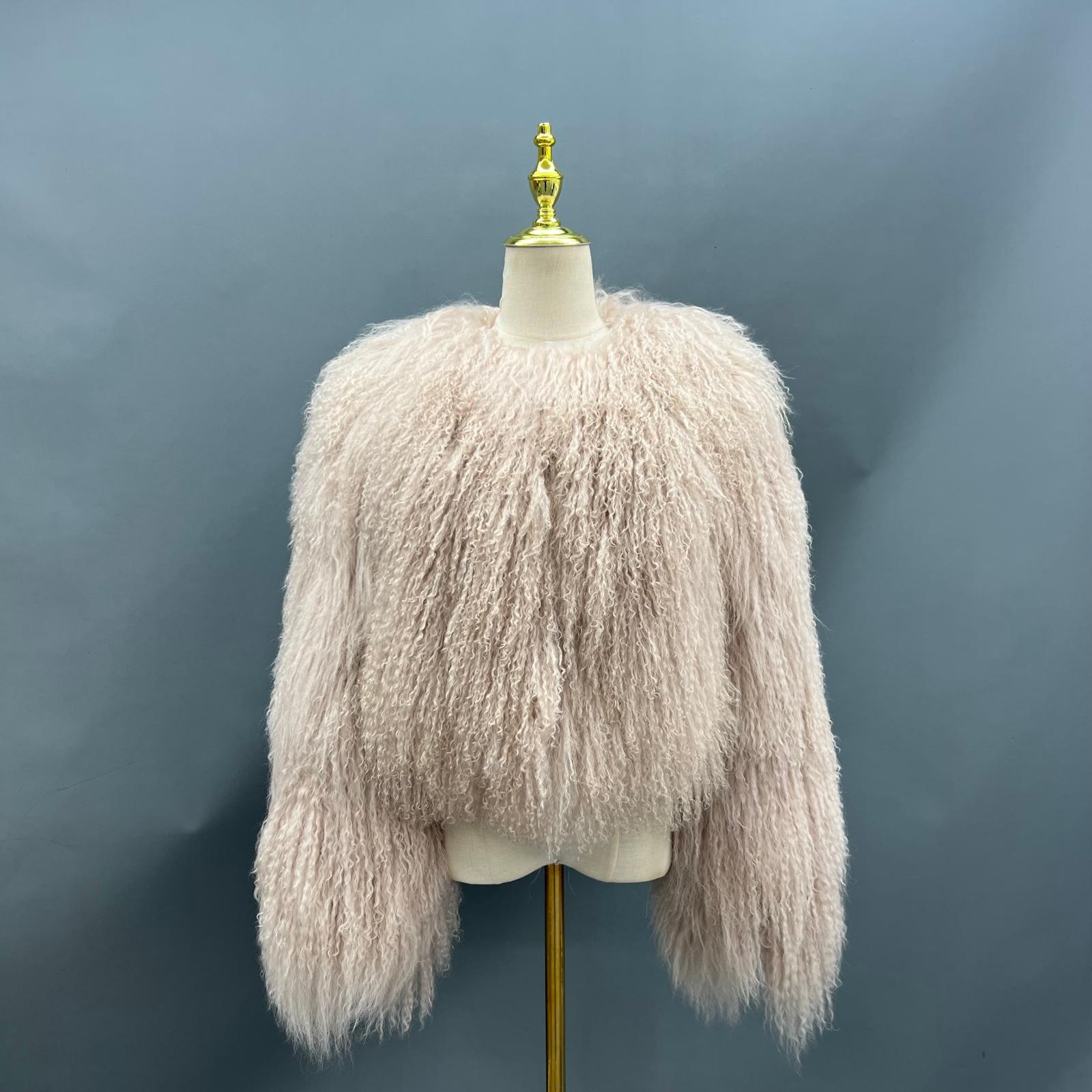Women's New Mongolian Lamb Fur Round Collar Short Jacket Fur Coat - Janefur