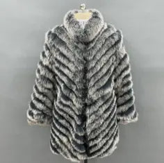 Collar Removable Women's Winter Two-Sided Wear Striped Long Real Fox Fur Coat - Janefur