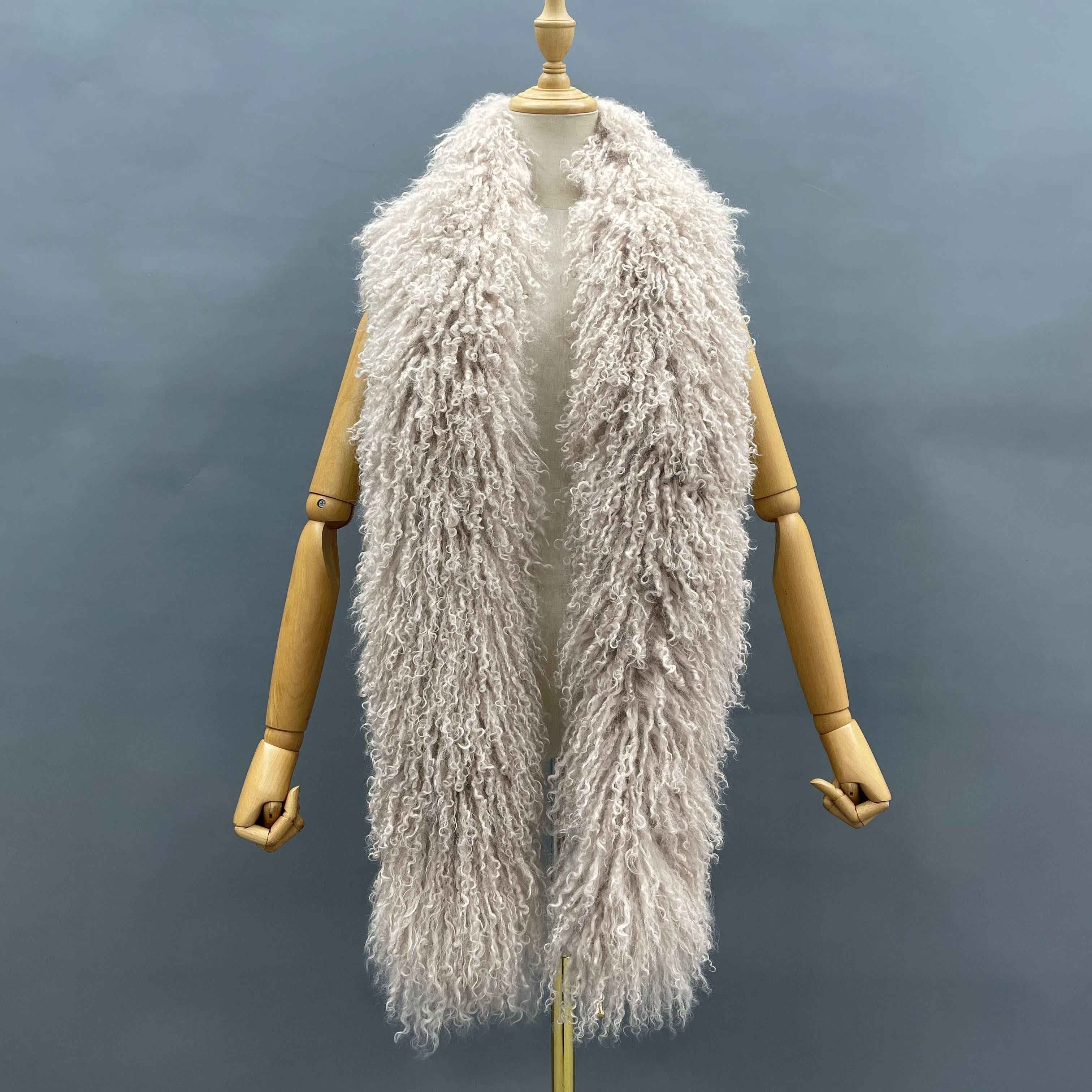 Women's Luxurious Tibetan Lamb Wool Scarf - Winter Fashion Accessory Beige F