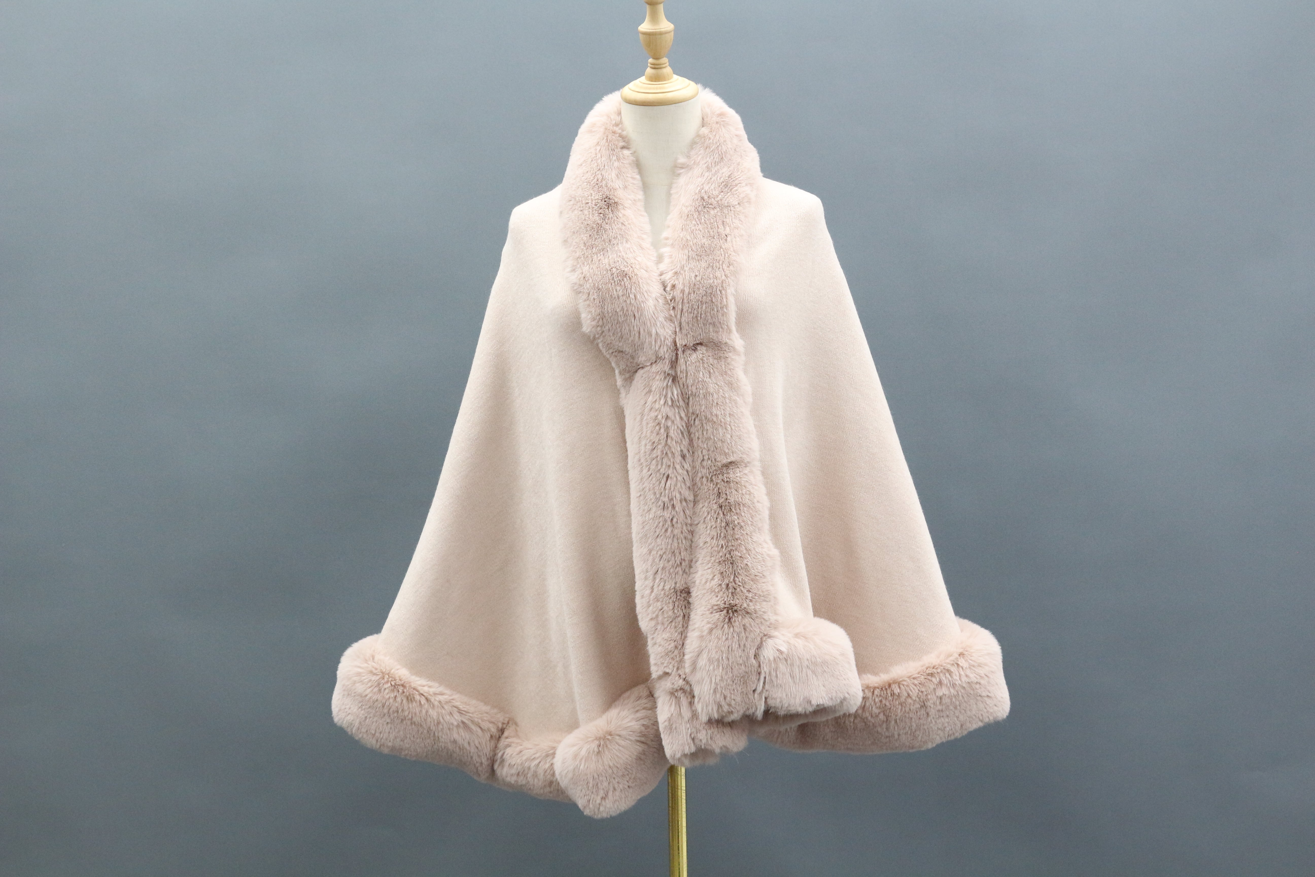 Women's Faux Fur Trimmed Cape with Front Placket & Hem Detailing - Luxurious Winter Accessory