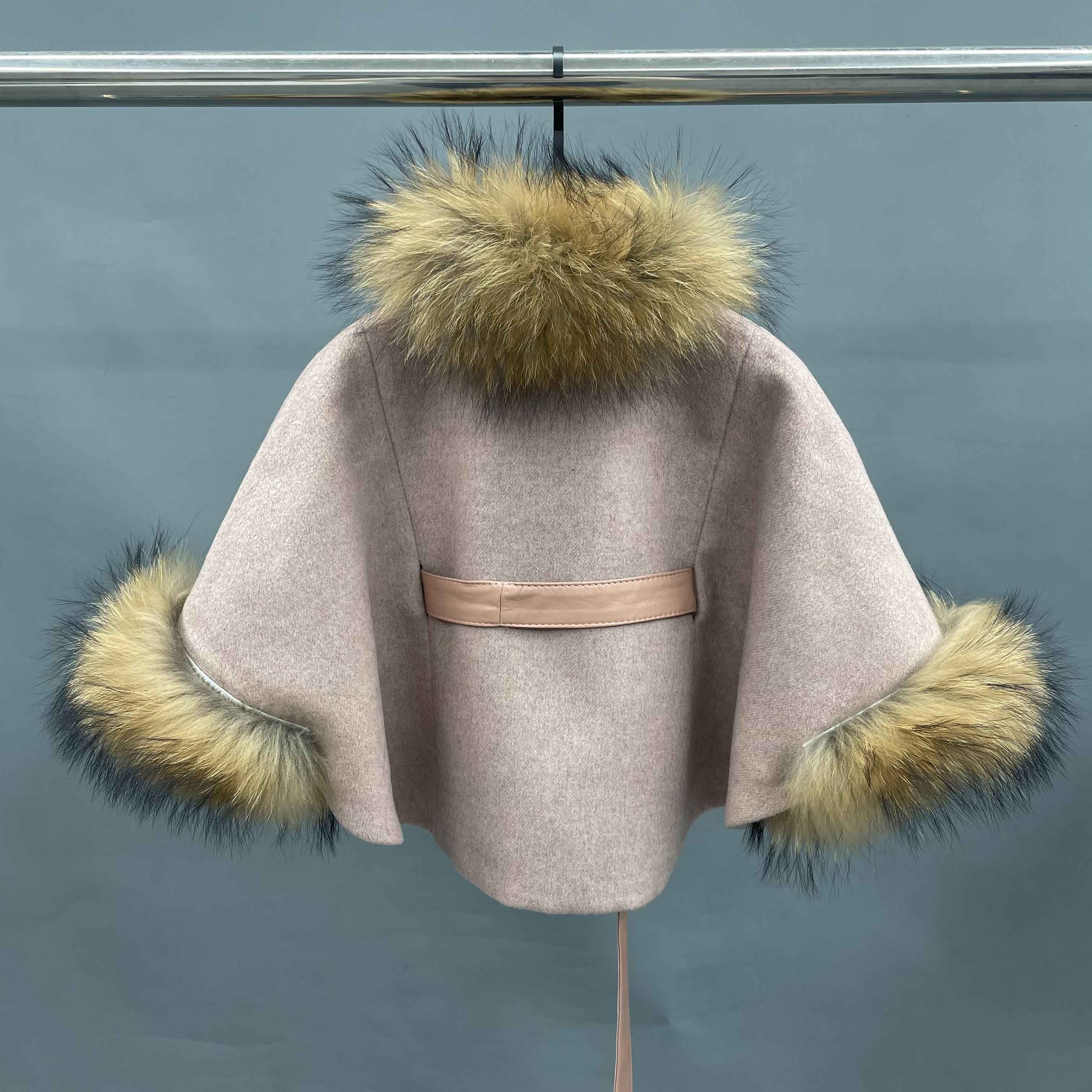 Children's raccoon fur shawl kid's Poncho Cape with fur