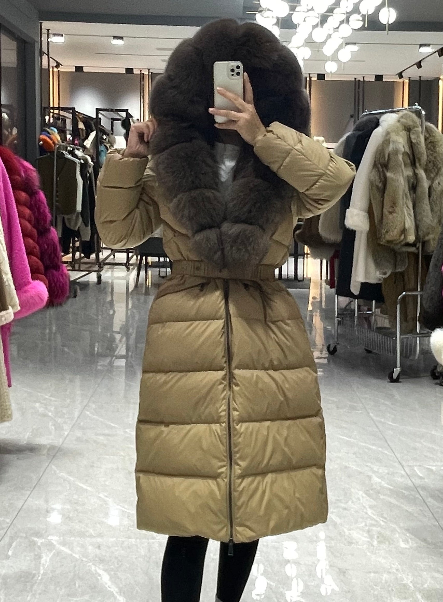 Women's Long Down Jacket with Luxurious Fox Fur Collar
