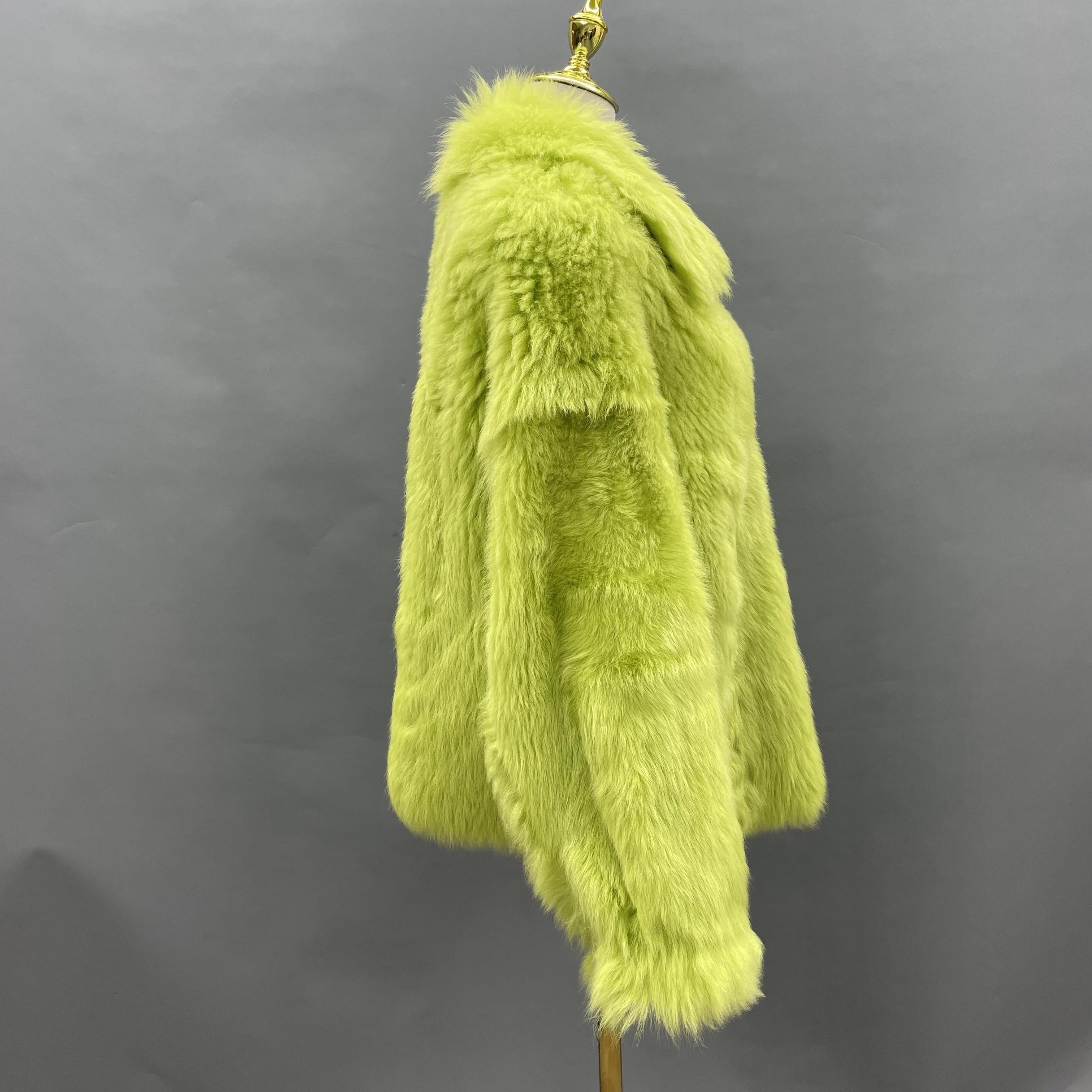 Women's Lime Green Toscana Shearling Jacket with Notched Lapel, Toggle Closure - Winter Warmth & Bold Statement Outerwear