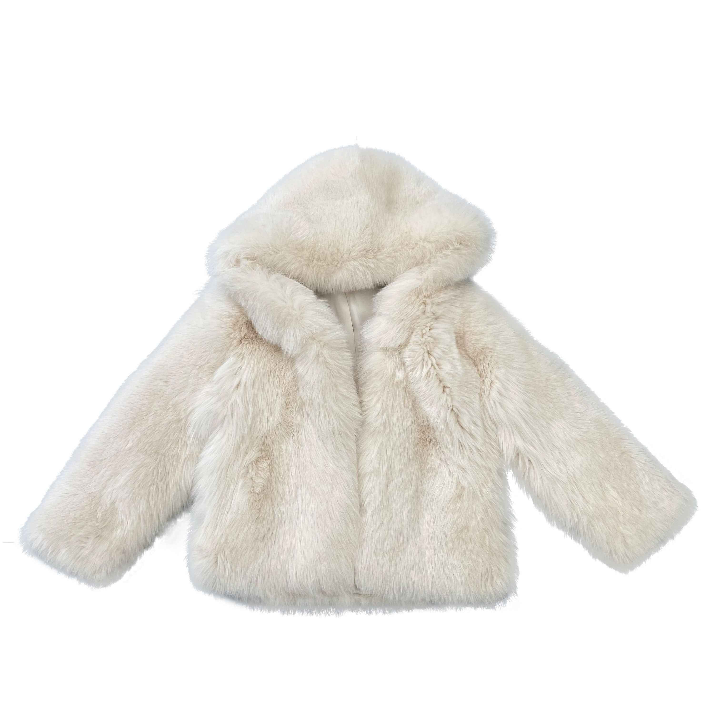 Women’s White Fox Fur Hooded Jacket – Elegant Full-Pelt Coat with Attached Hood for Luxury Winter Fashion