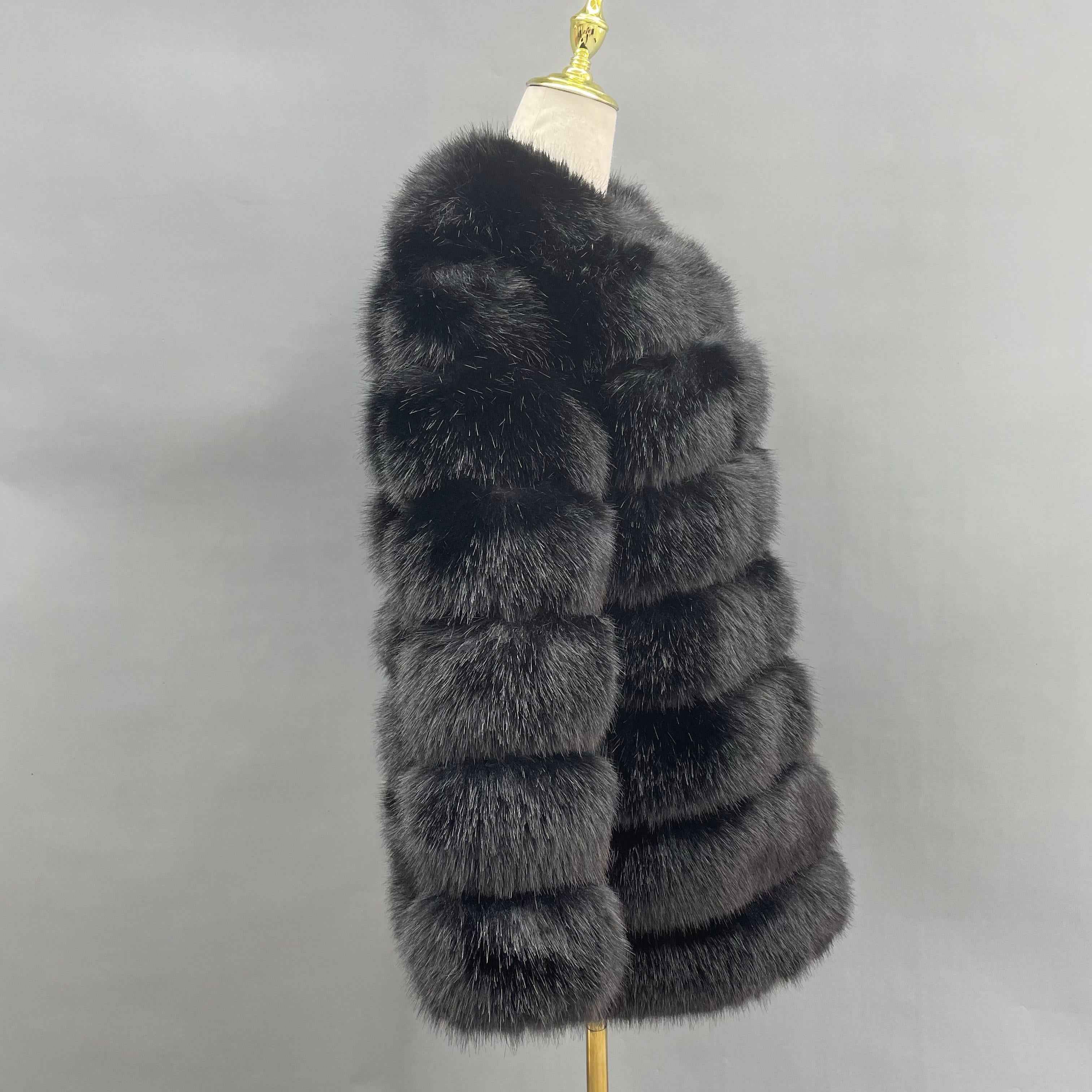 Women's 8-Panel Crew Neck Long Sleeve Faux Fur Coat - Luxury Trendy Winter Essential Outerwear