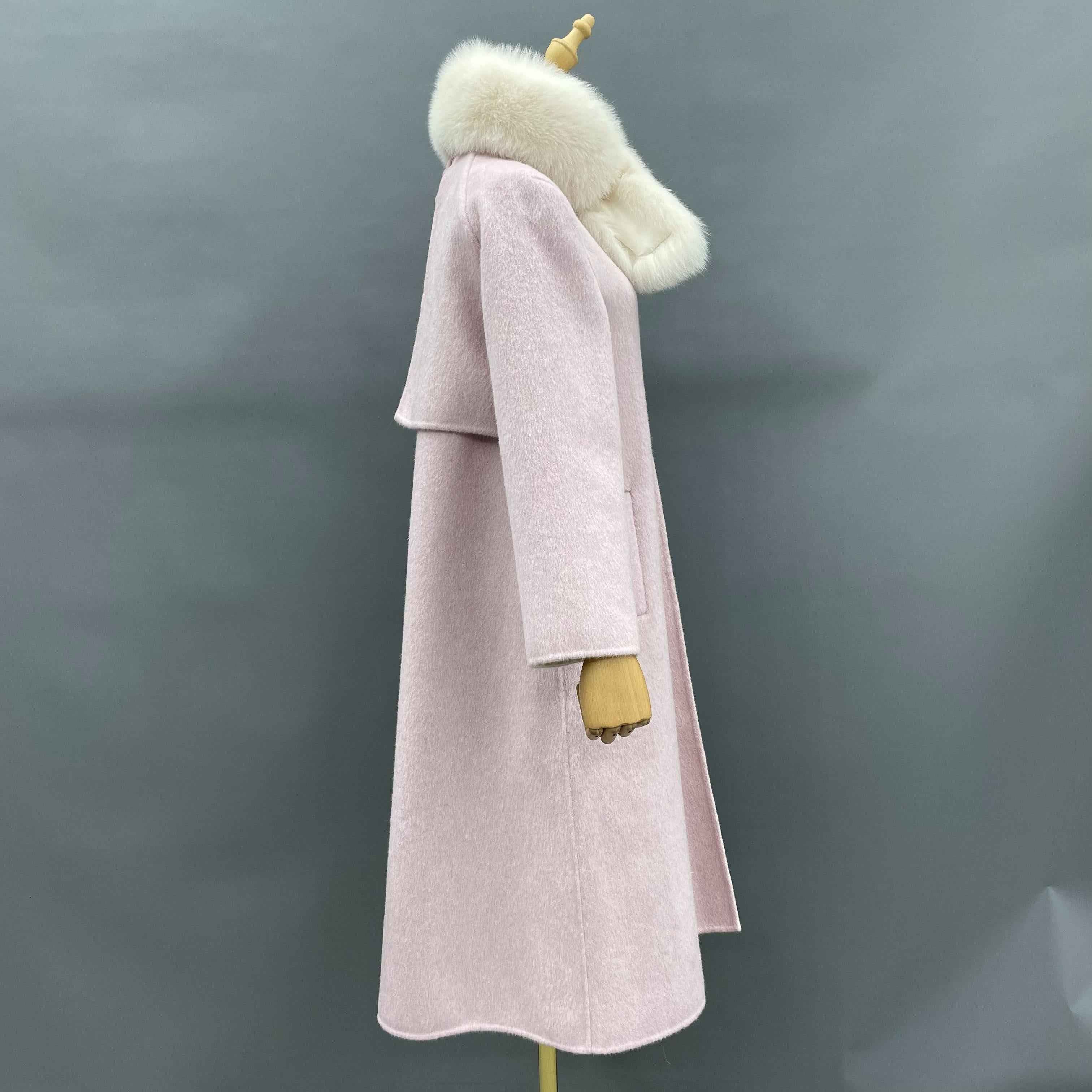 Women's Luxury Double - Faced Wool Trench Coat with Detachable Fox Fur Scarf, Elegant Winter Outerwear