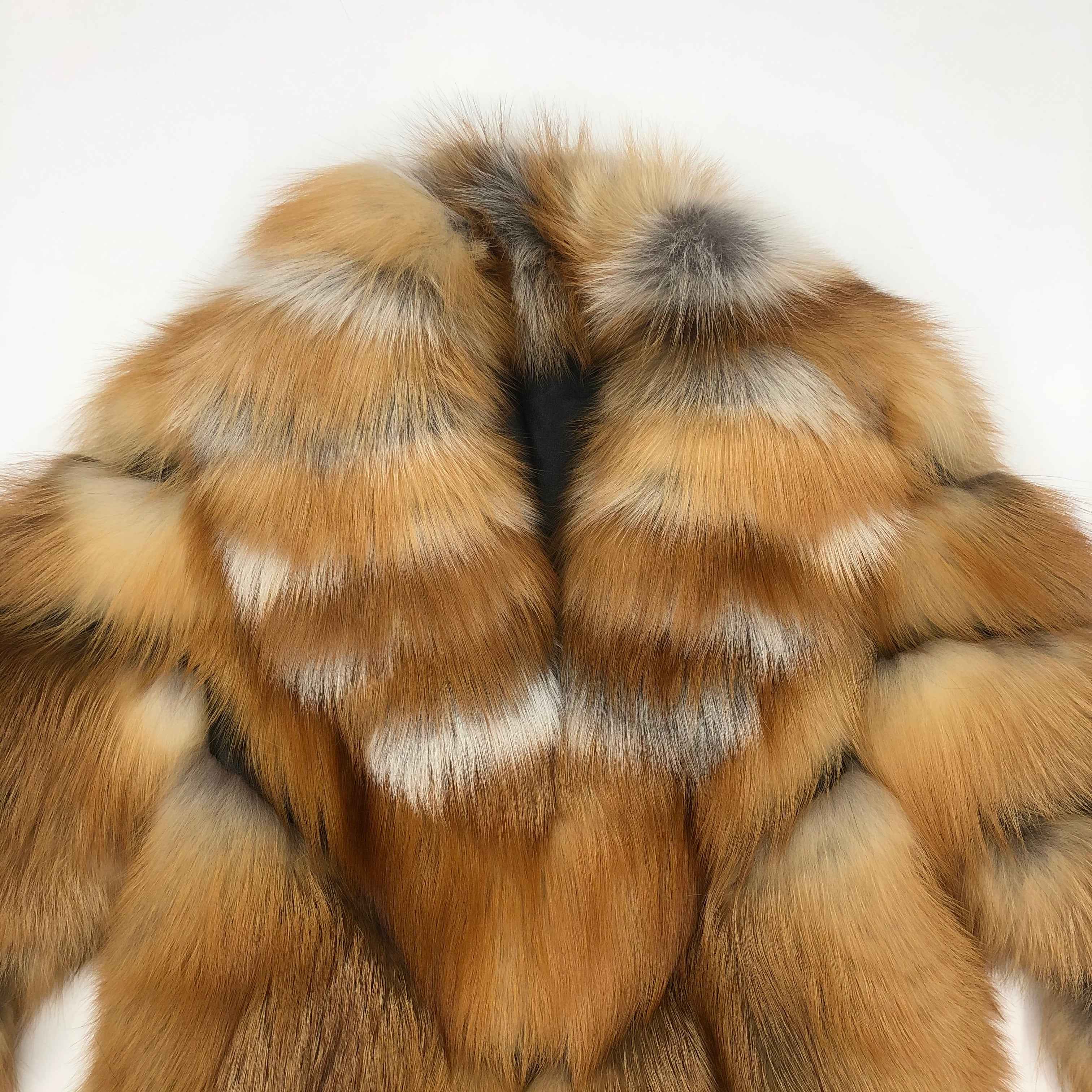 Red Fox Fur Coat with Oversized Luxe Collar – Winter Elegance Outerwear