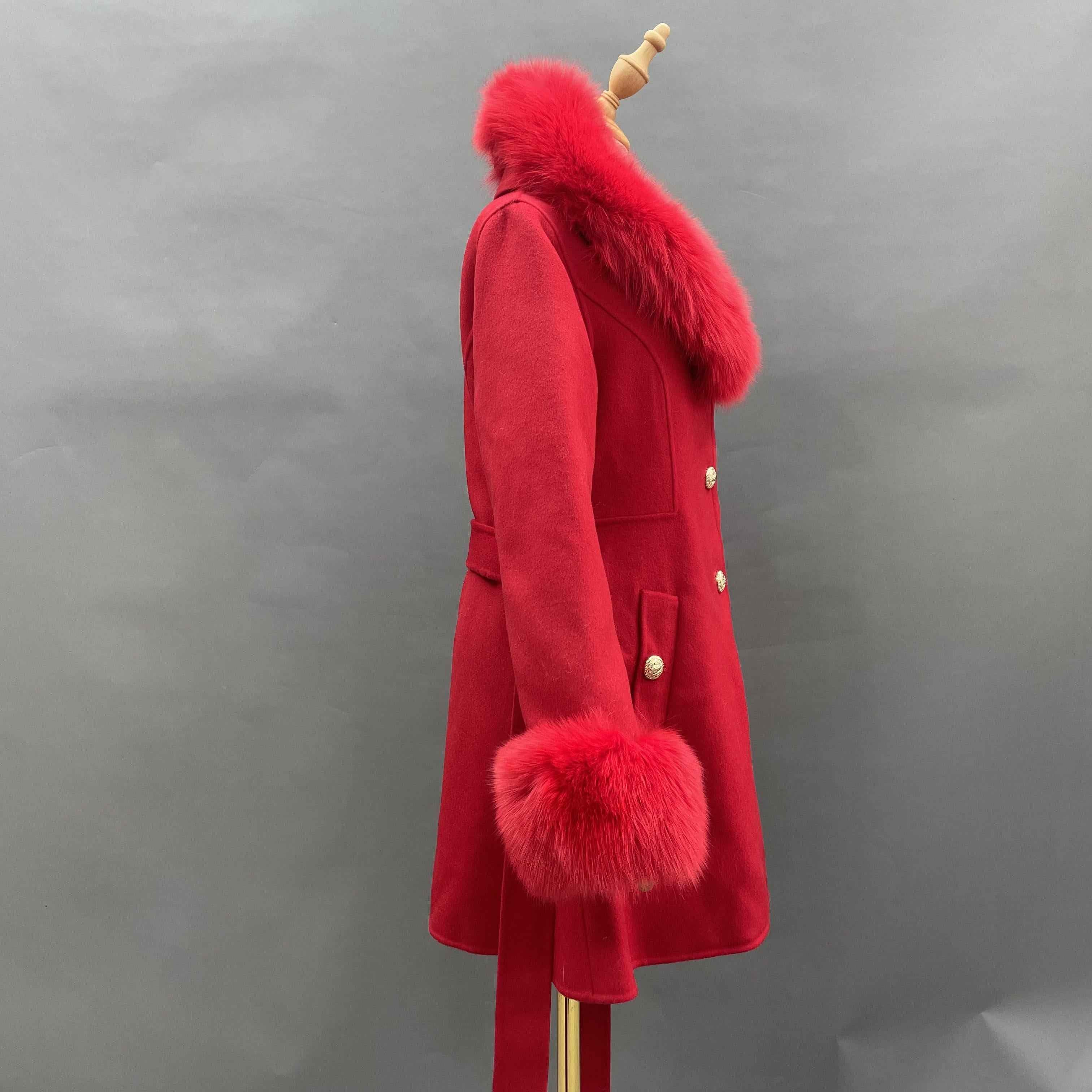 Autumn Winter Red Double - faced Wool Belted Coat
