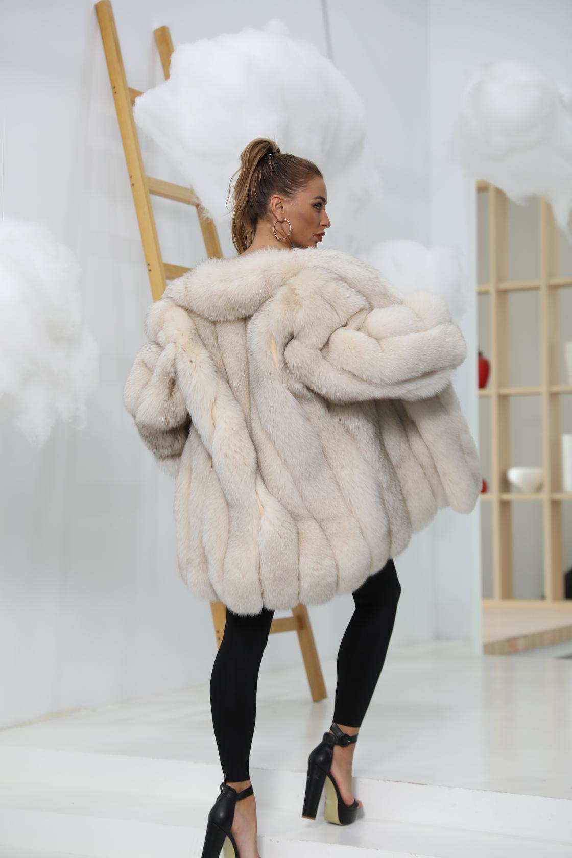 Winter Clothing Women's Fox Fur Coat With Vertical Stripes White - Janefur