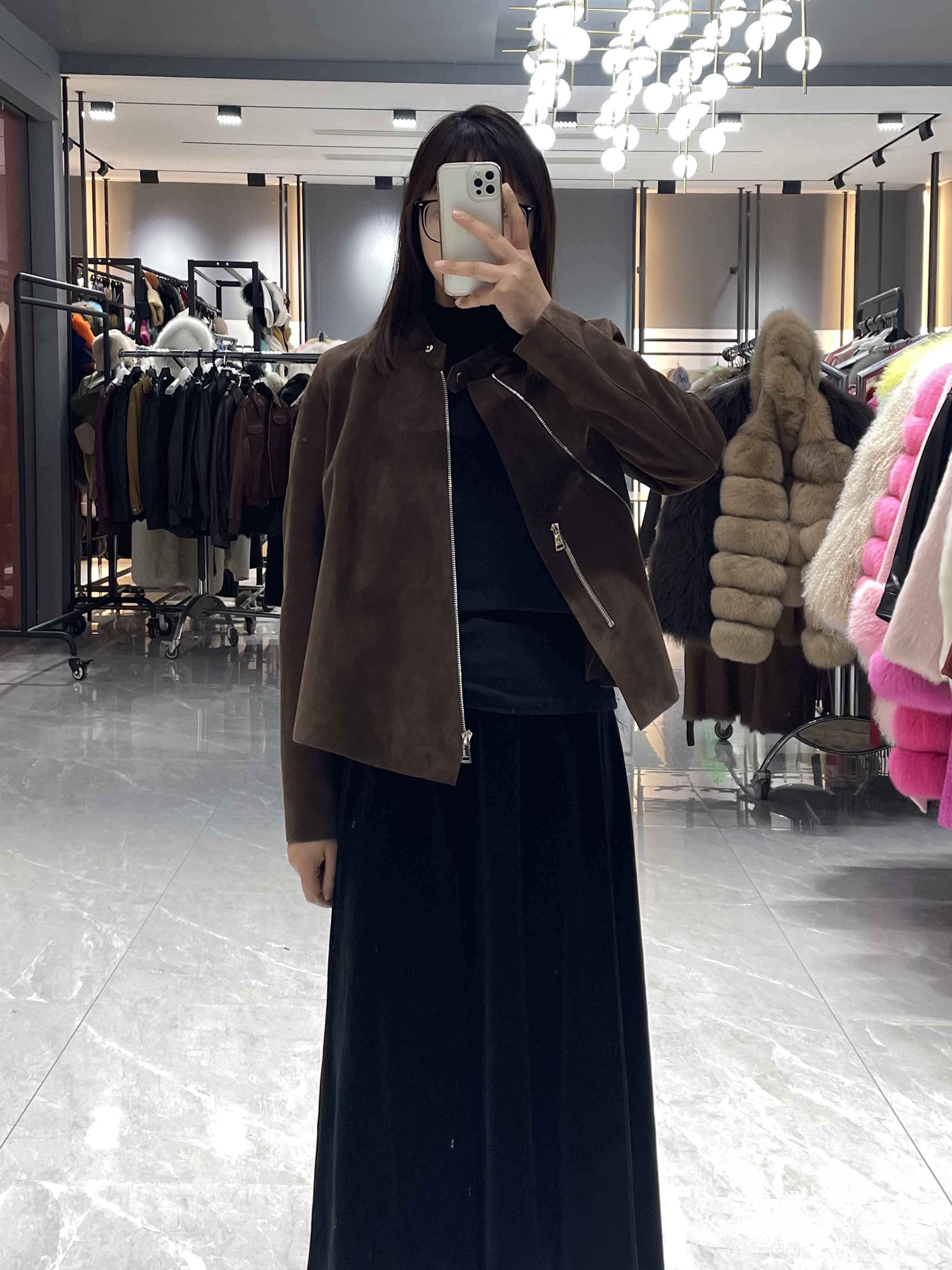 Suede Zip-Up Jacket with Asymmetric Hem - Janefur