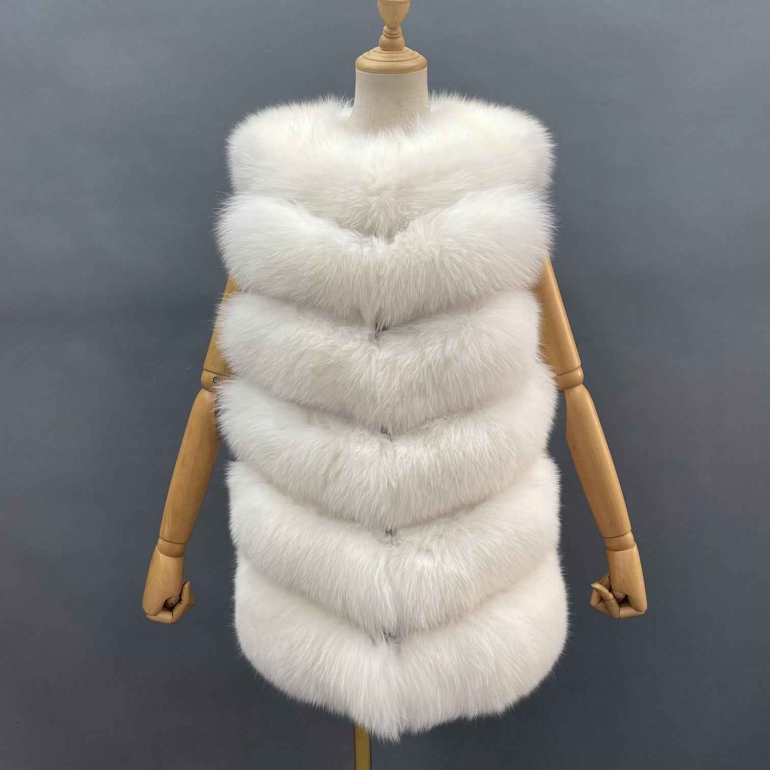 Fashion Women's Comfortable Fluffy Fox Fur Vest Solid Color - Janefur