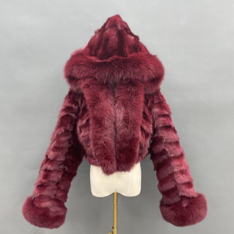 Fox Front Zipper Coat with Hood - Janefur