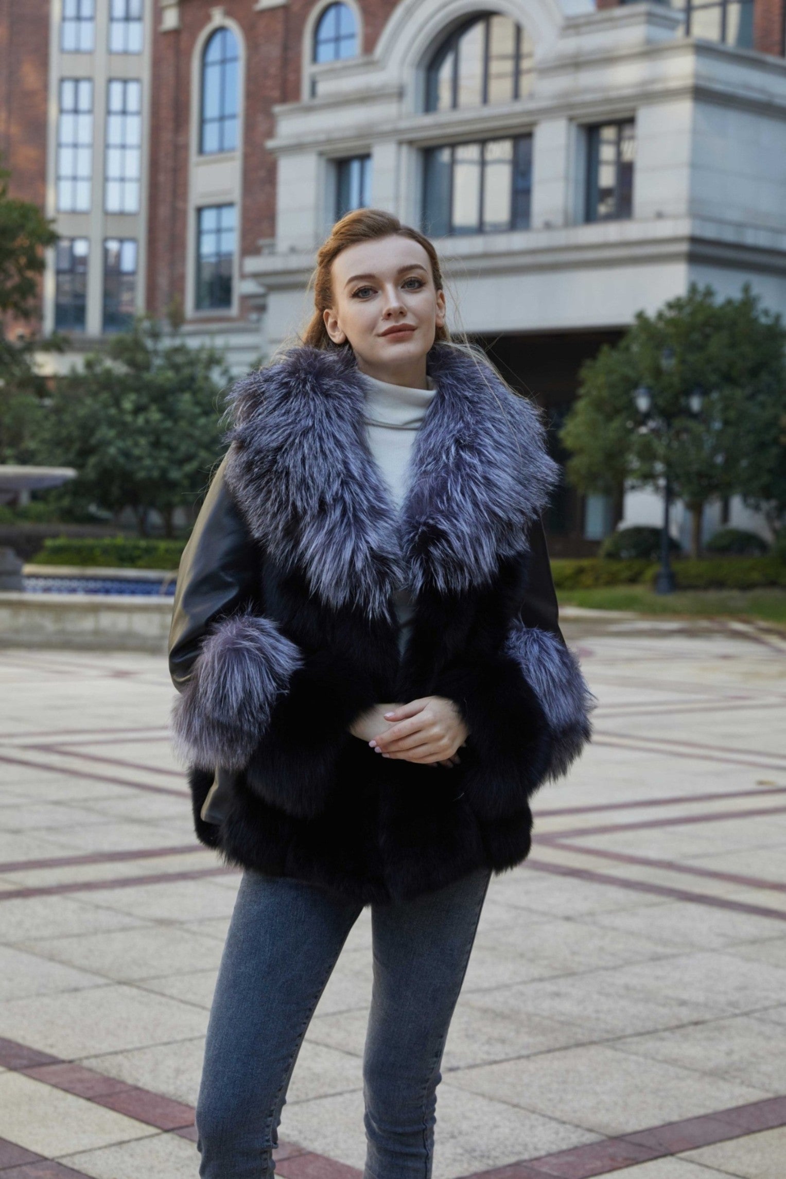 New Silver Fox Collar Patchwork Down Jacket - Janefur
