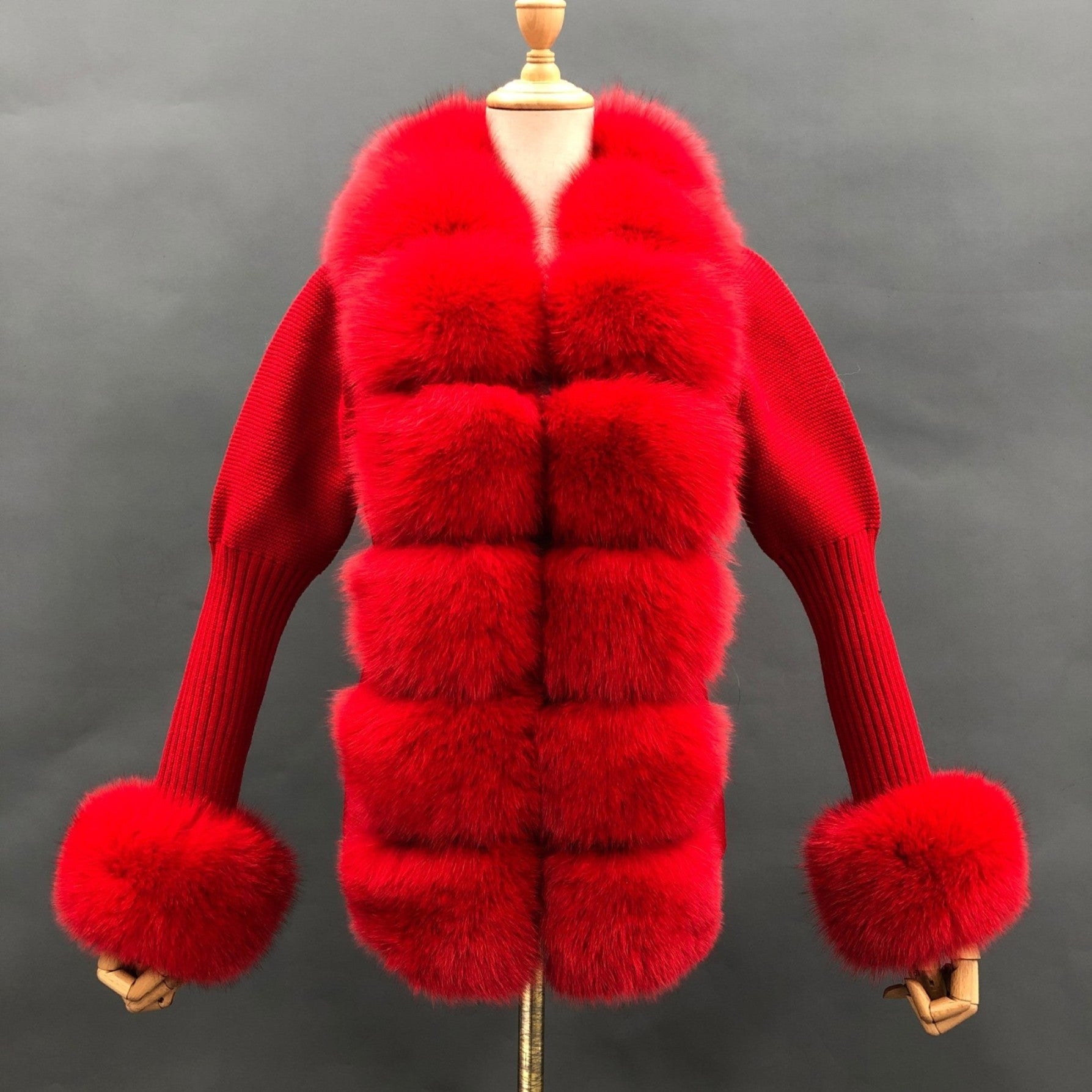 Women's Fashion Cuff Lapel with Fox Fur Knit Cardigan - Janefur
