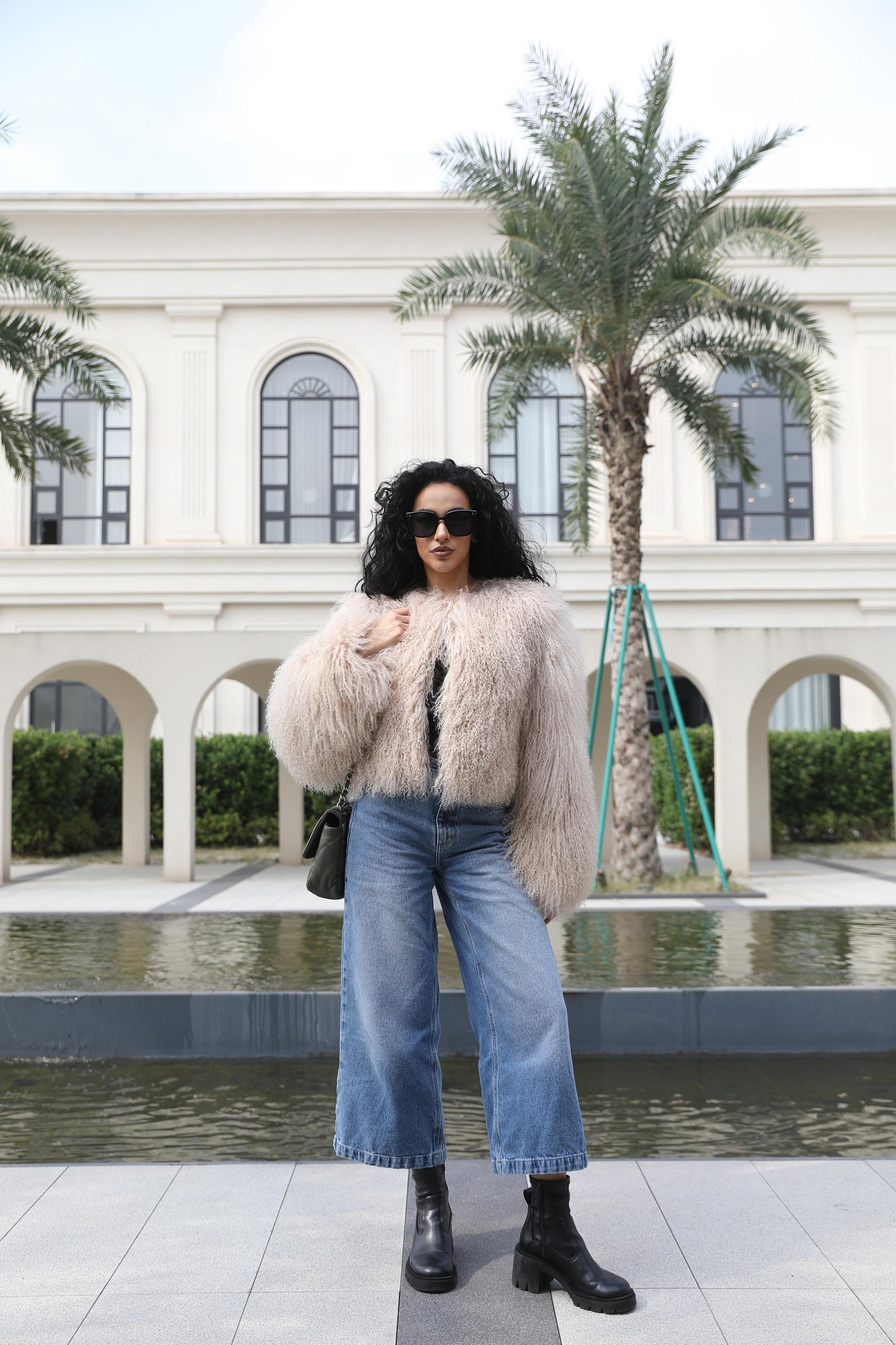 Women's New Mongolian Lamb Fur Round Collar Short Jacket Fur Coat - Janefur