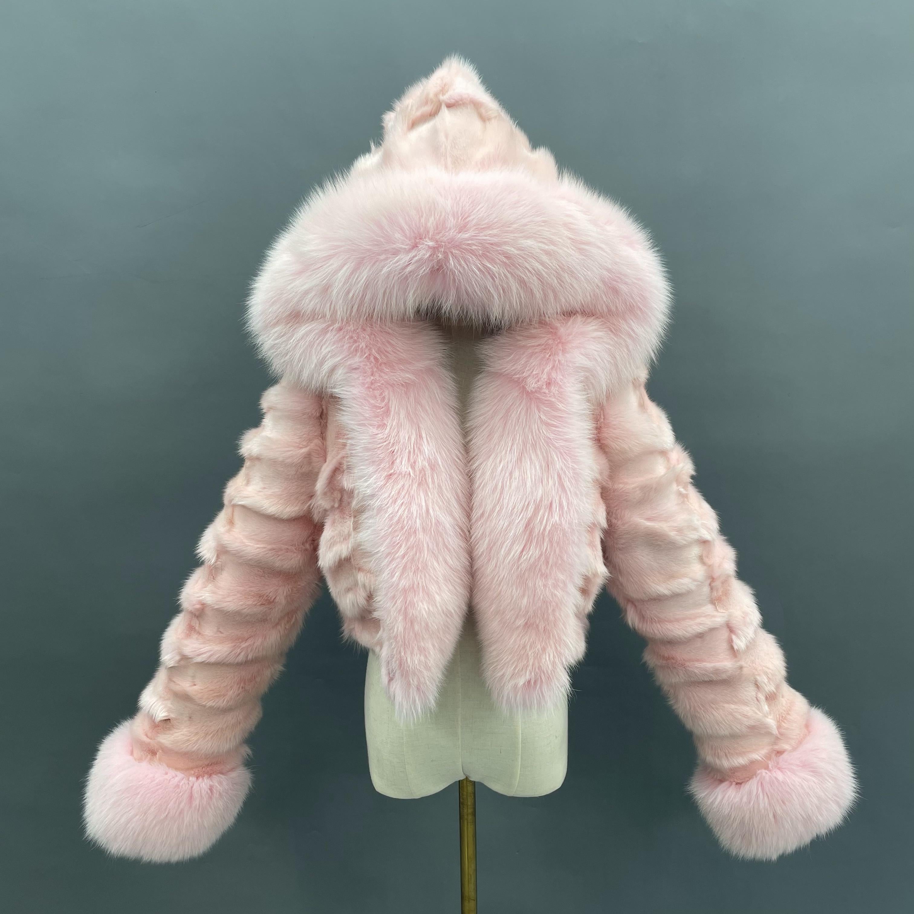 Luxury Women's Winter Short Fox Fur With Hooded Zipper Style Coat - Janefur