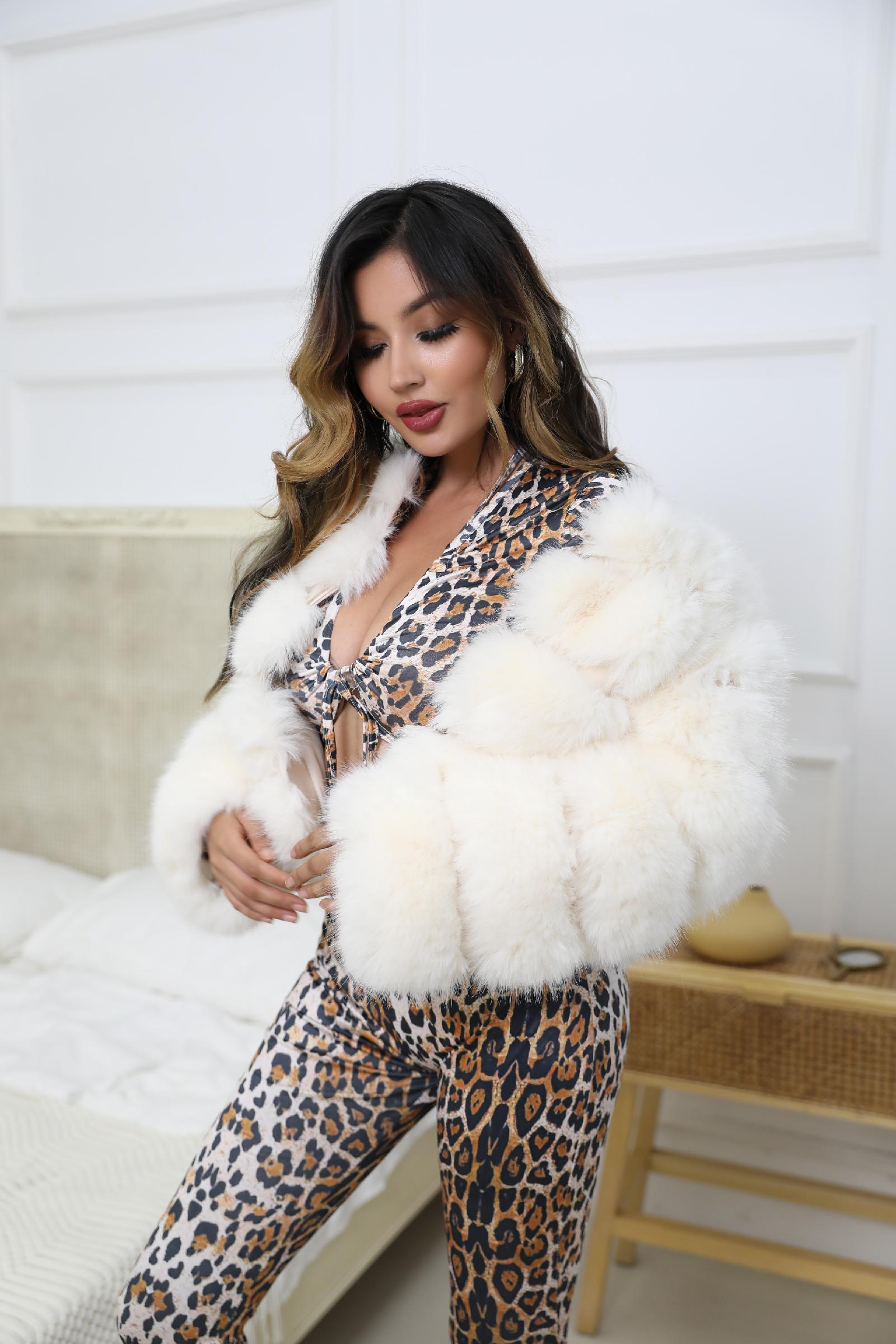 Women's Short Striped Faux Fur Coat Eco Fur Jacket - Janefur