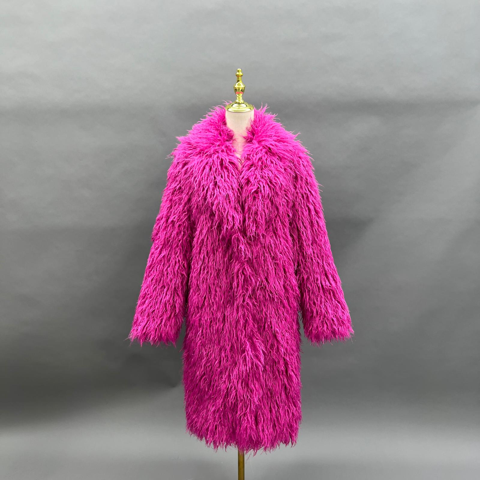 Faux Mongolian Lamb Wool Coat Women's Classic Elegant Notched Collar Faux Mongolian Lamb Wool Long Outerwear Coat - Janefur