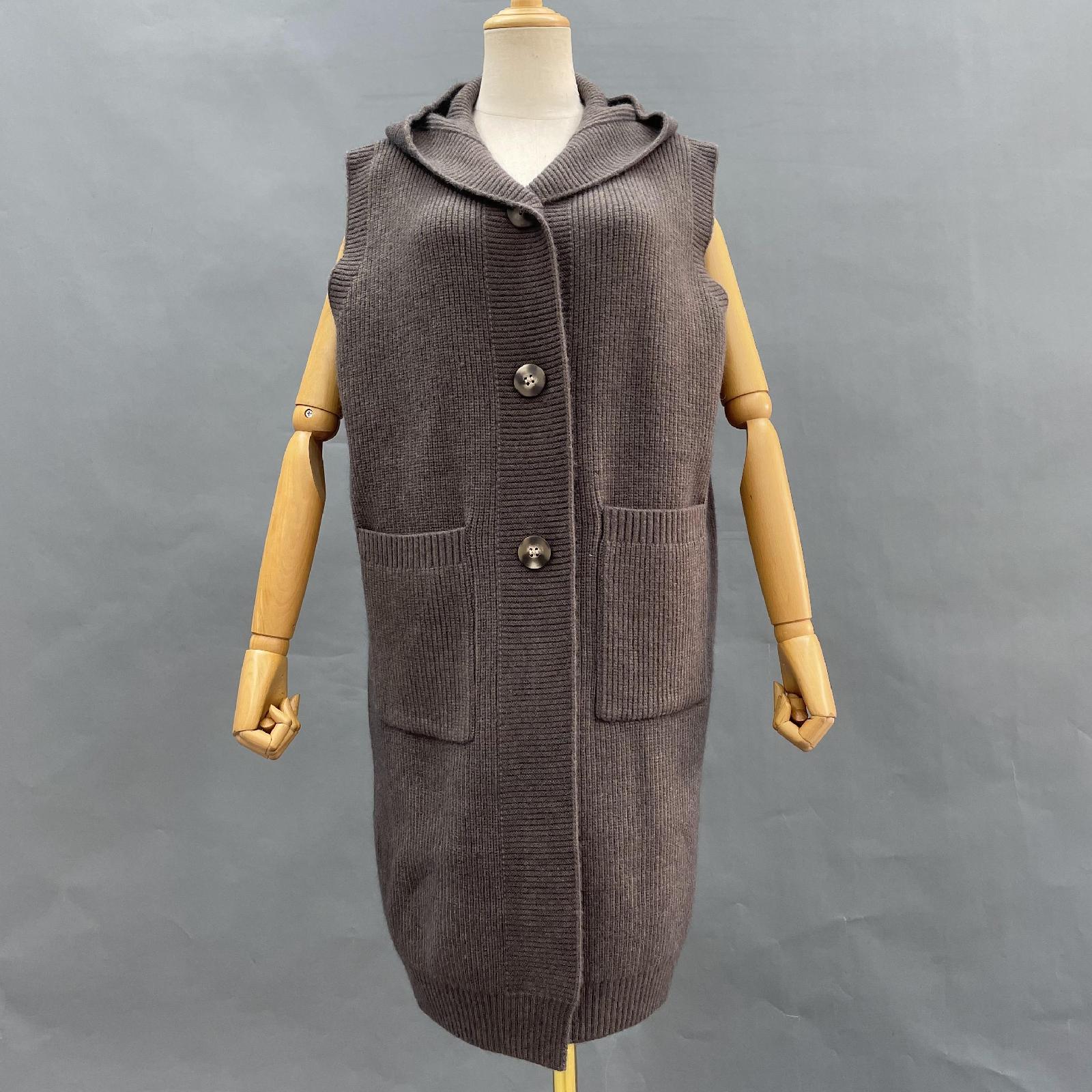 Women's Knitted Sweater Hooded Vest Sleeveless Button Down Cardigan Outwear Top with Pockets - Janefur