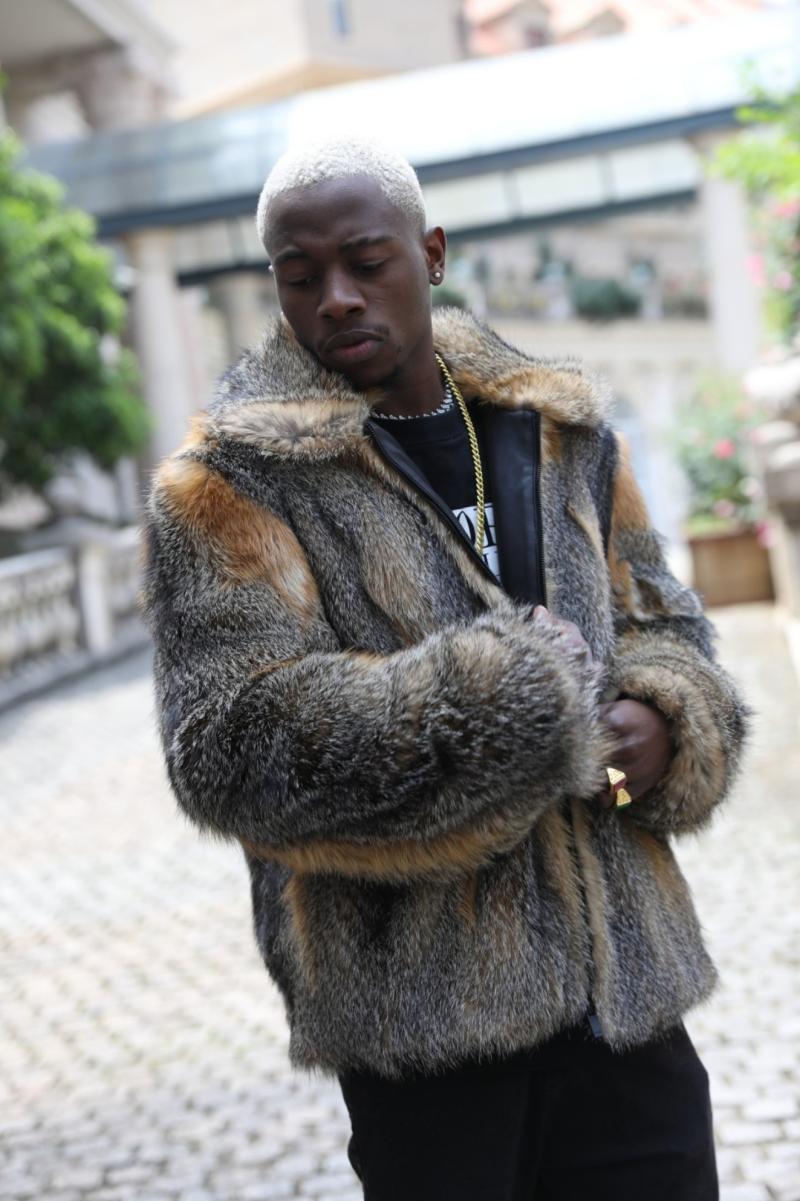 Men's Fox Fur Collar Fur Coat - Janefur