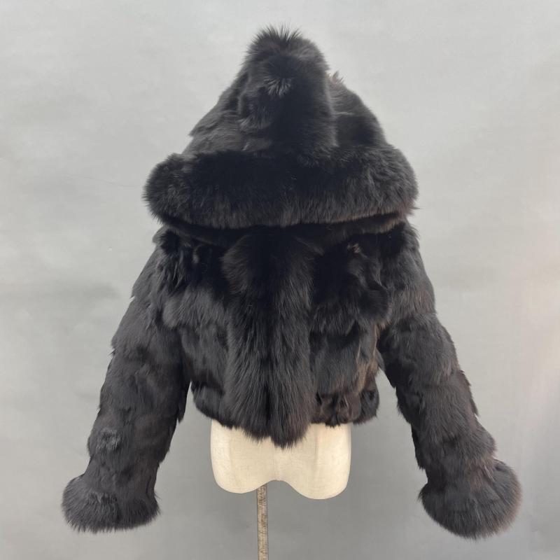 Fox Front Zipper Coat with Hood - Janefur