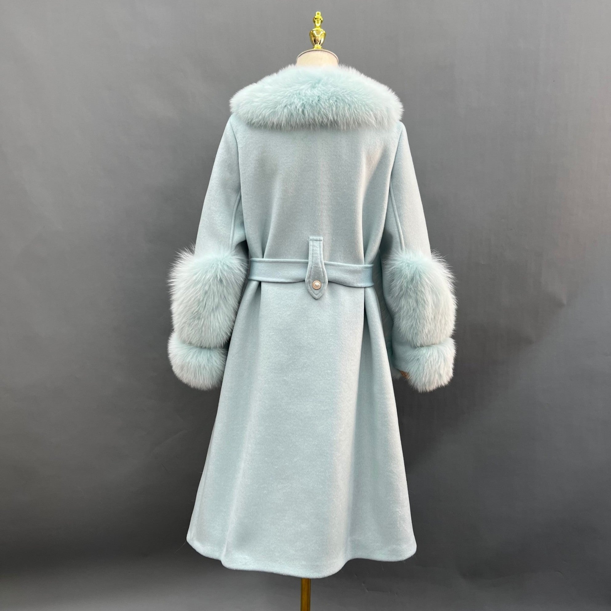 Trendy New Cashmere Spliced Fox Fur Long Down Jacket - Janefur