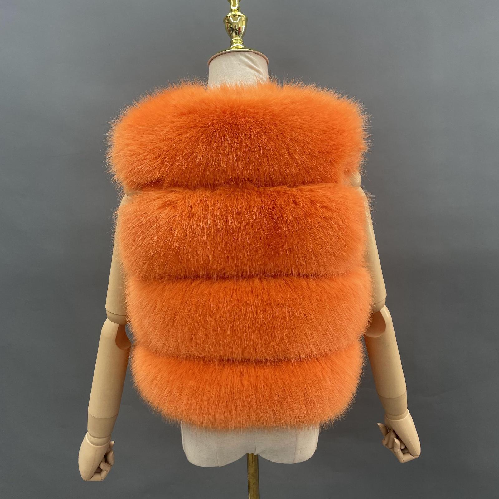 Women's Spring and Autumn Diagonal Striped Faux Fur Vest Solid Color Eco Fur Waistcoat - Janefur