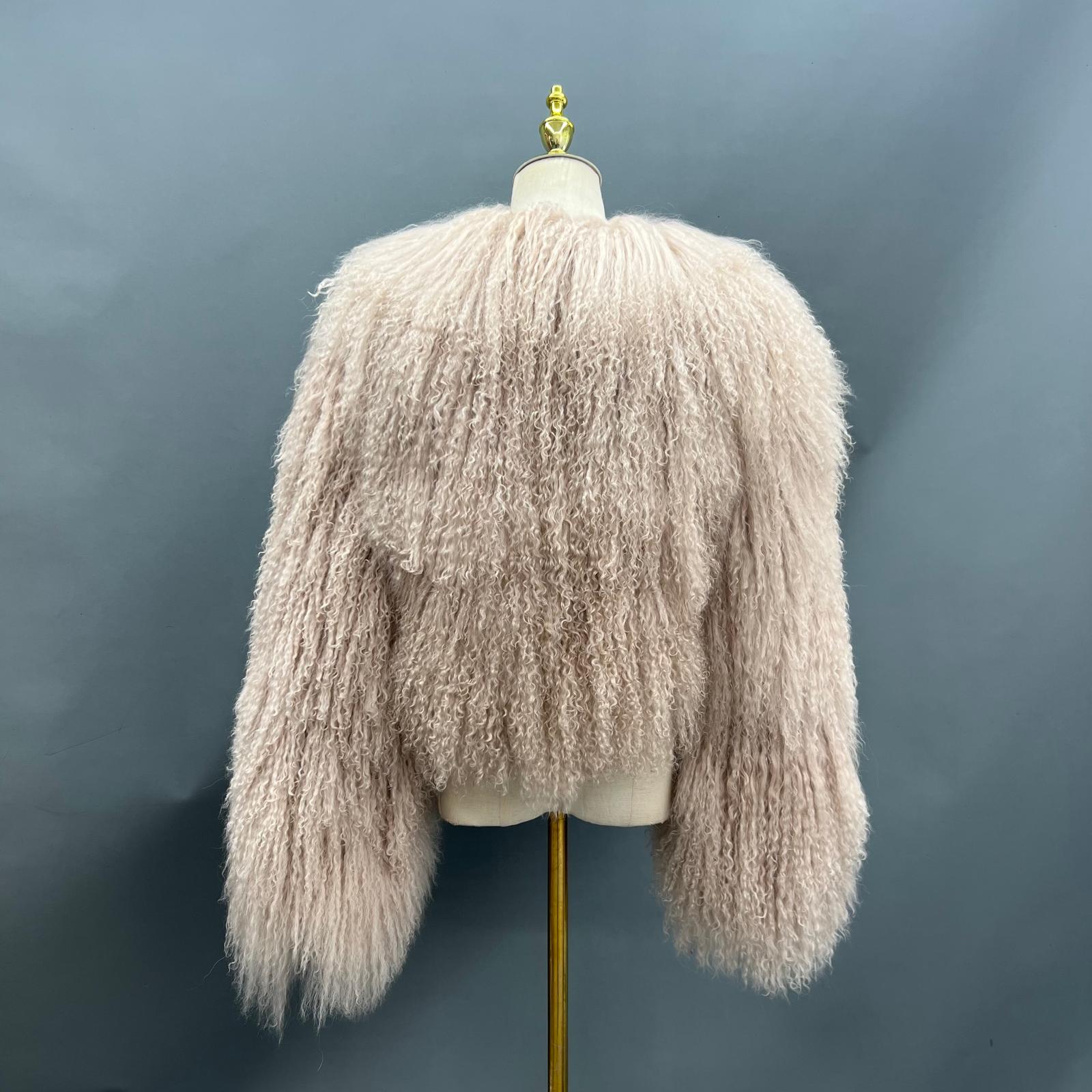 Women's New Mongolian Lamb Fur Round Collar Short Jacket Fur Coat - Janefur