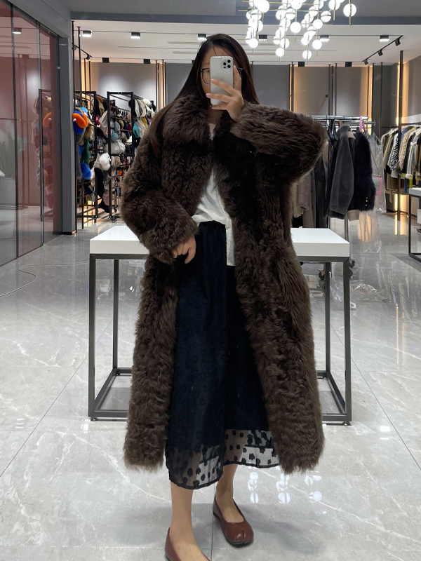 Missjanefur Brown Long Wool Coat Furs Being Clothing - Janefur
