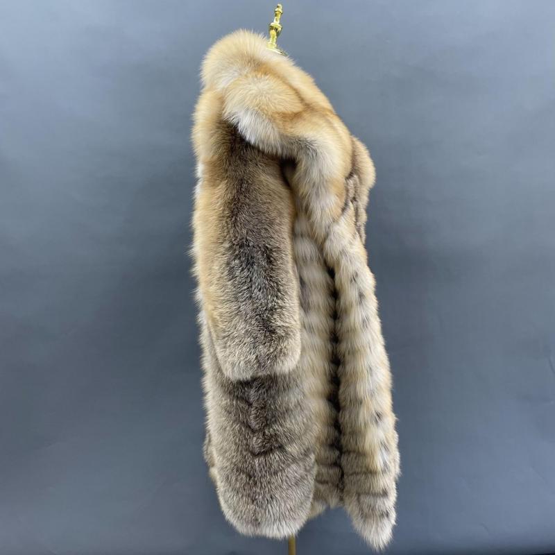 Men's Long Coat with a Golden Island Fox Fur Collar and Buttoned Front - Janefur