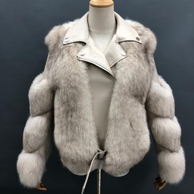 Warm Winter Leather Fluffy Real Fox Fur Jacket Women's Short Coat - Janefur