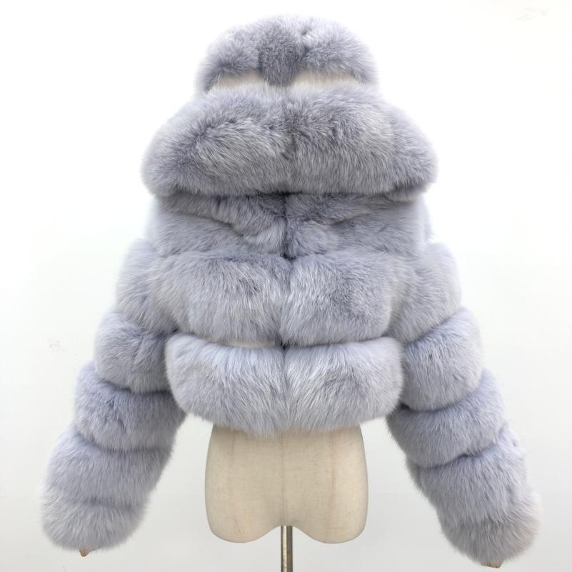 Fashion Short Genuine Fox Fur Coat Women's Winter Hooded Jacket - Janefur