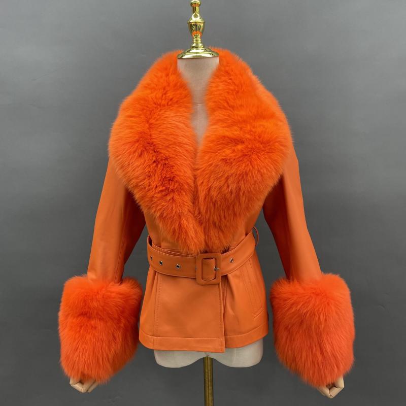 Fox Fur Collar Real Leather Women's New Fashion Jacket - Janefur