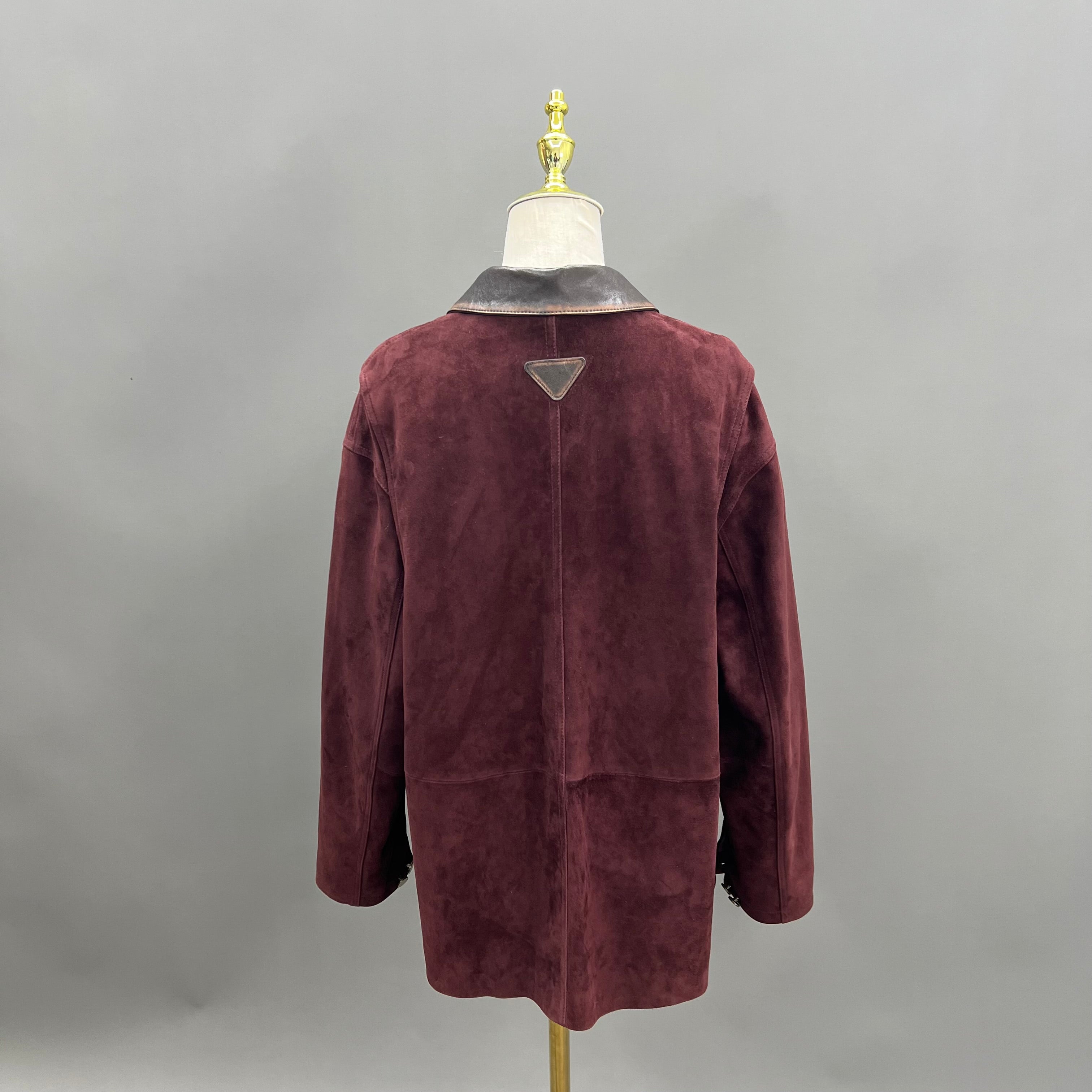 Retro collar Burgundy Suede Leather Jacket — Classic & Stylish Outerwear - Janefur