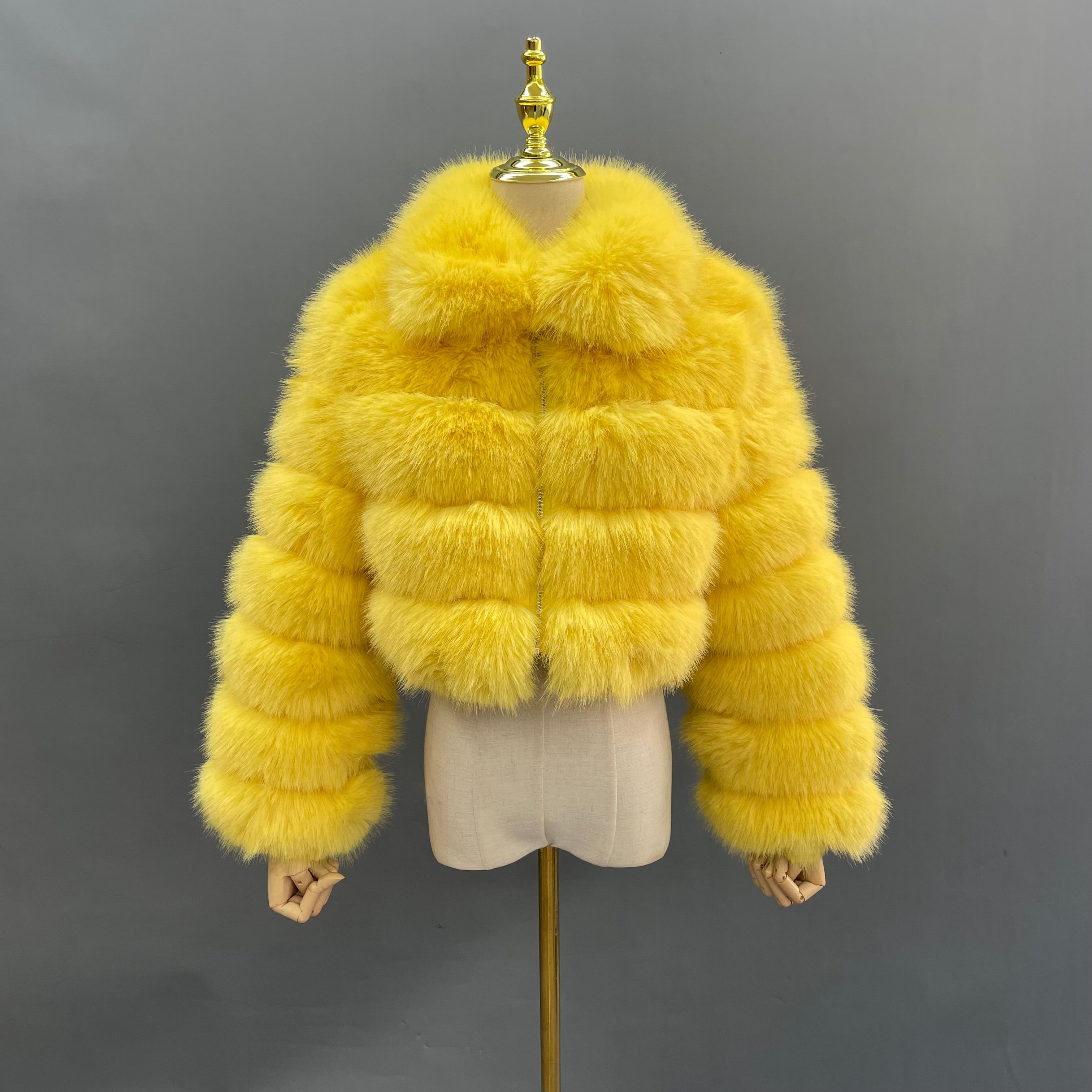 Eco-friendly Fur Women's Short Zipper Fake Fur Jacket Trendy Coat - Janefur