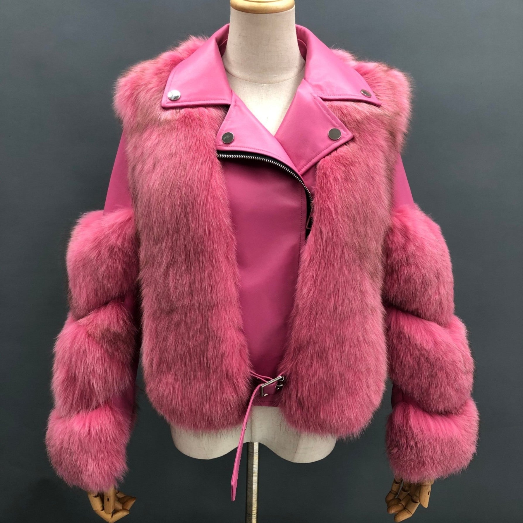 Women's Fall and Winter Fashion Leather Collar Fox Fur Parka - Janefur