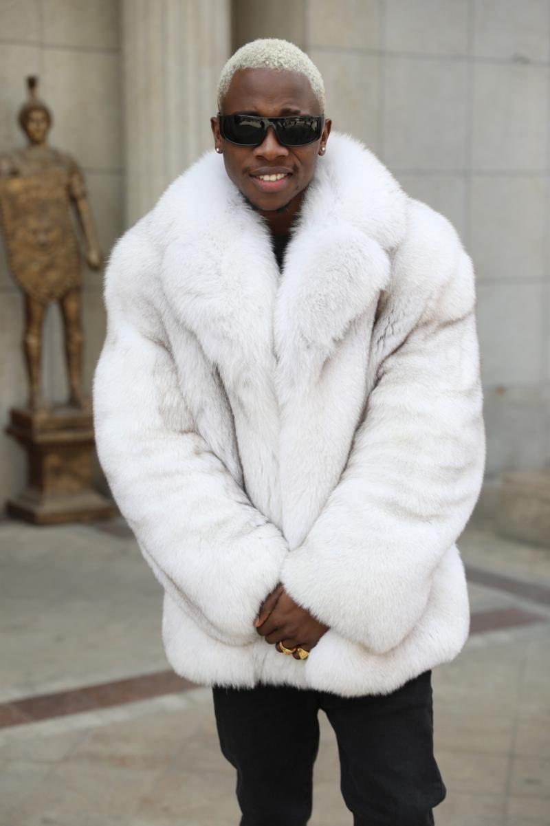 Winter Loose Plus Size Blue Fox Fur Coat For Men - Janefur
