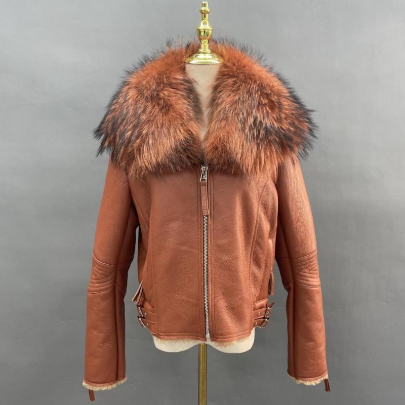 Large Raccoon Fur Collar Leather and Fur Combination - Janefur