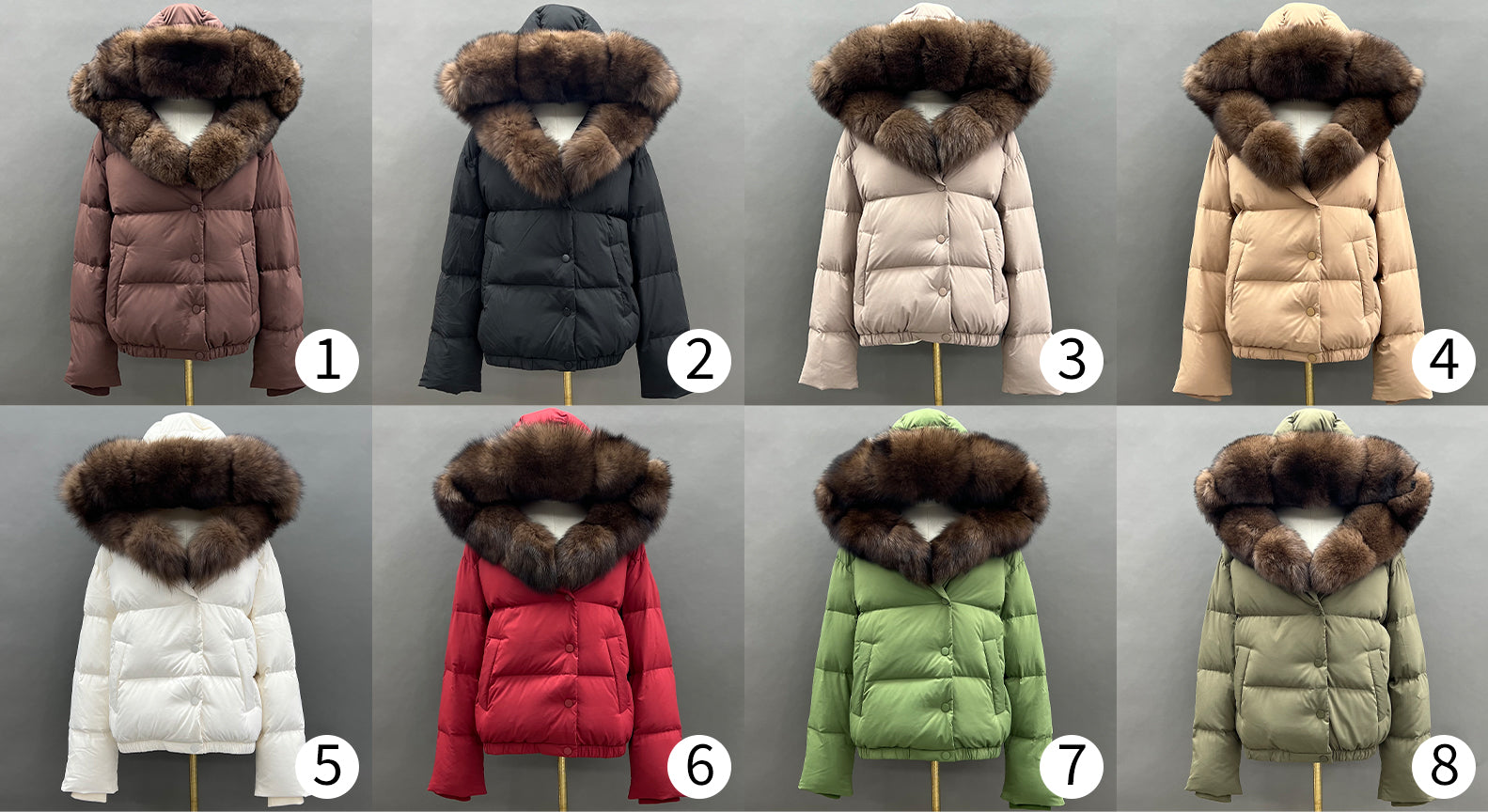 Women’s Brown Down Jacket with Real Fox Fur Hood – Short Puffer Winter Coat for Elegant Fashion