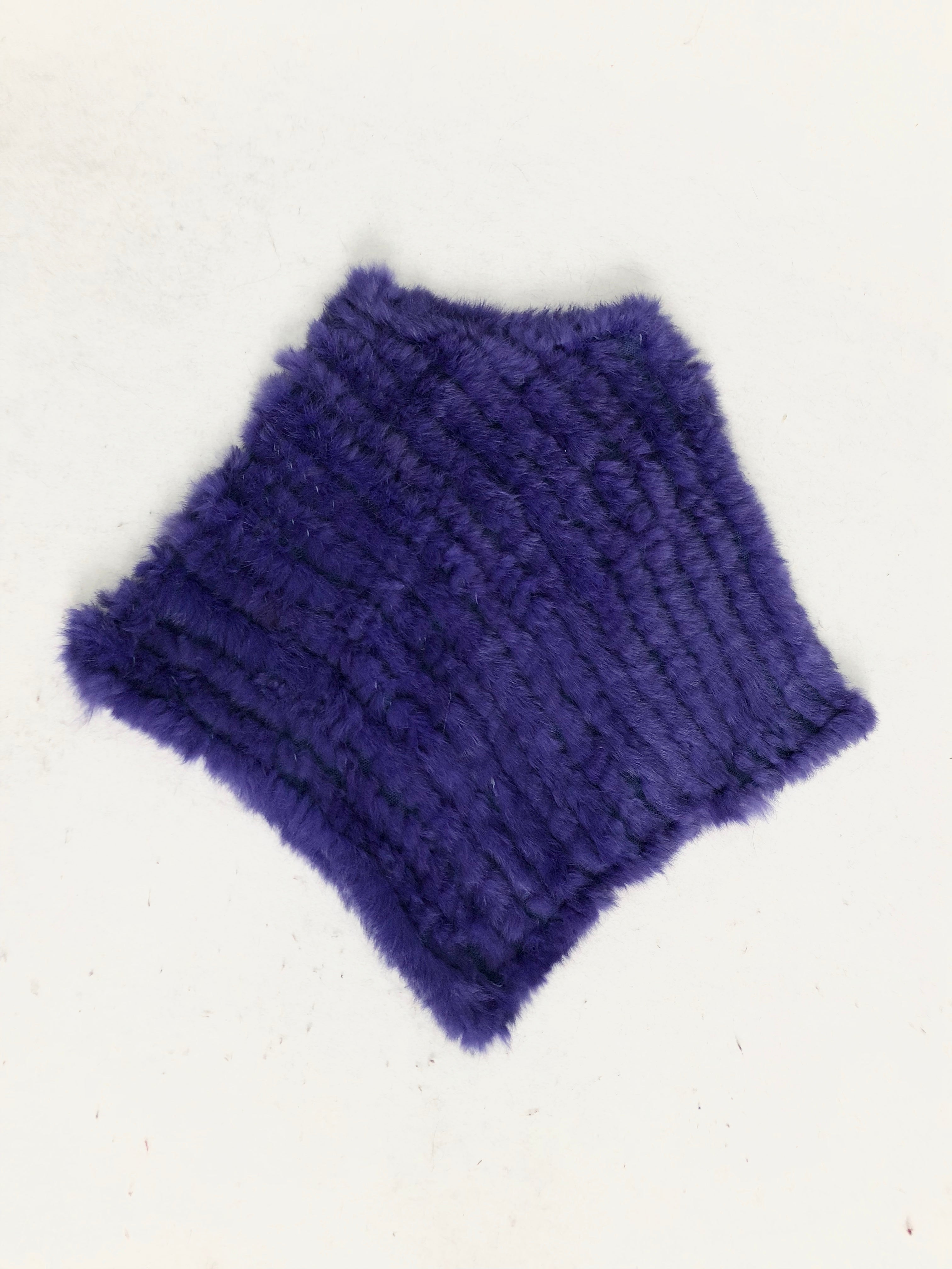 Women's Black & White Rabbit Fur Triangular Shawl - Luxe Winter Accessory