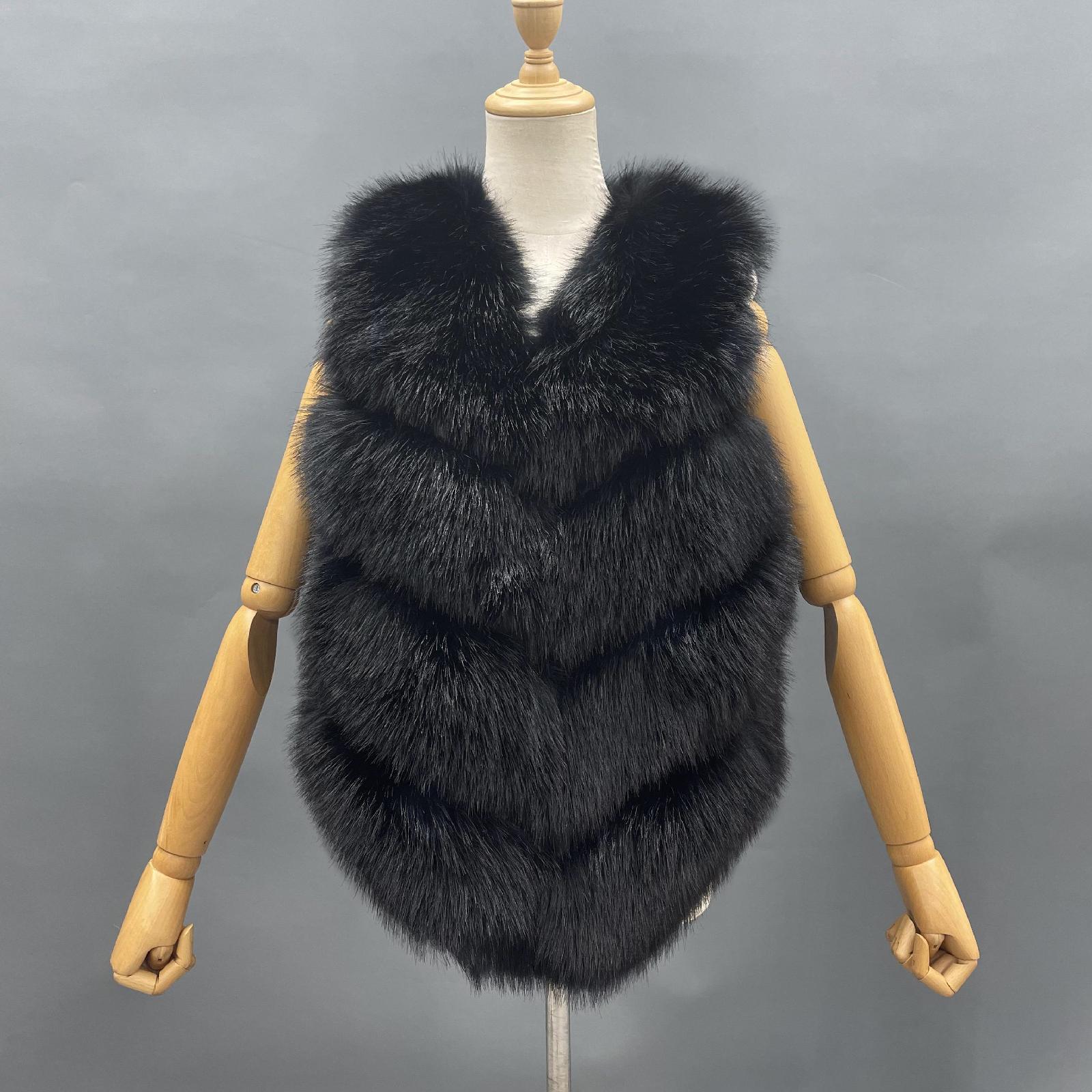 Women's Spring and Autumn Diagonal Striped Faux Fur Vest Solid Color Eco Fur Waistcoat - Janefur