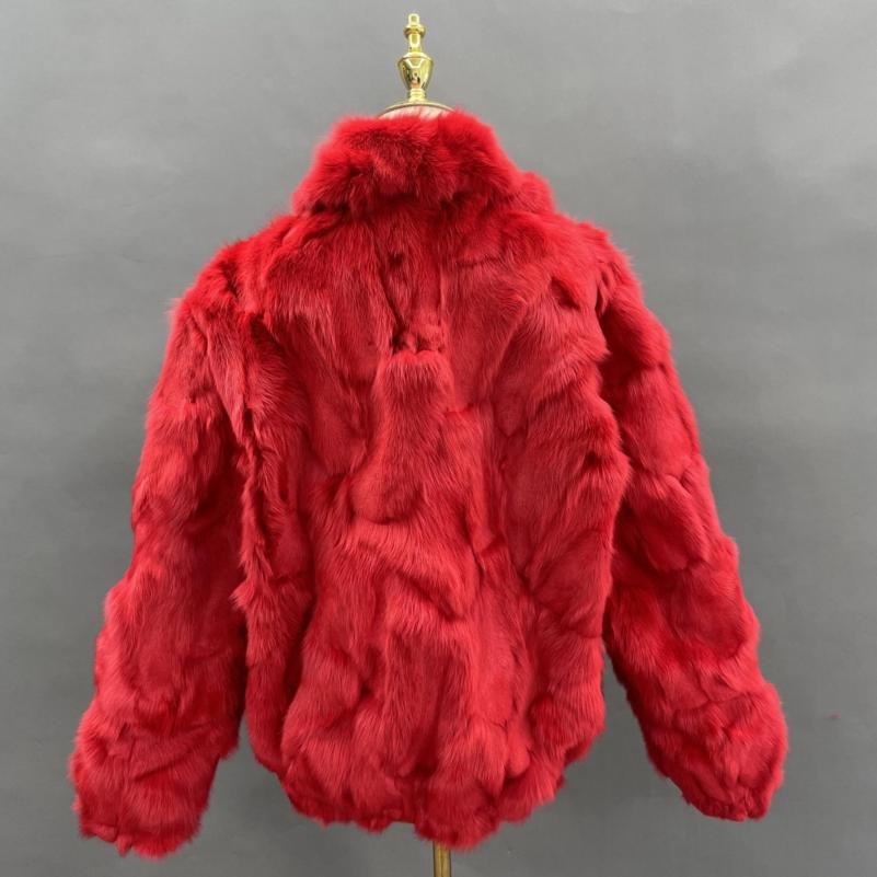Red Coat Zipper Lapel Windproof Men's Fashion Fox Fur Jacket - Janefur