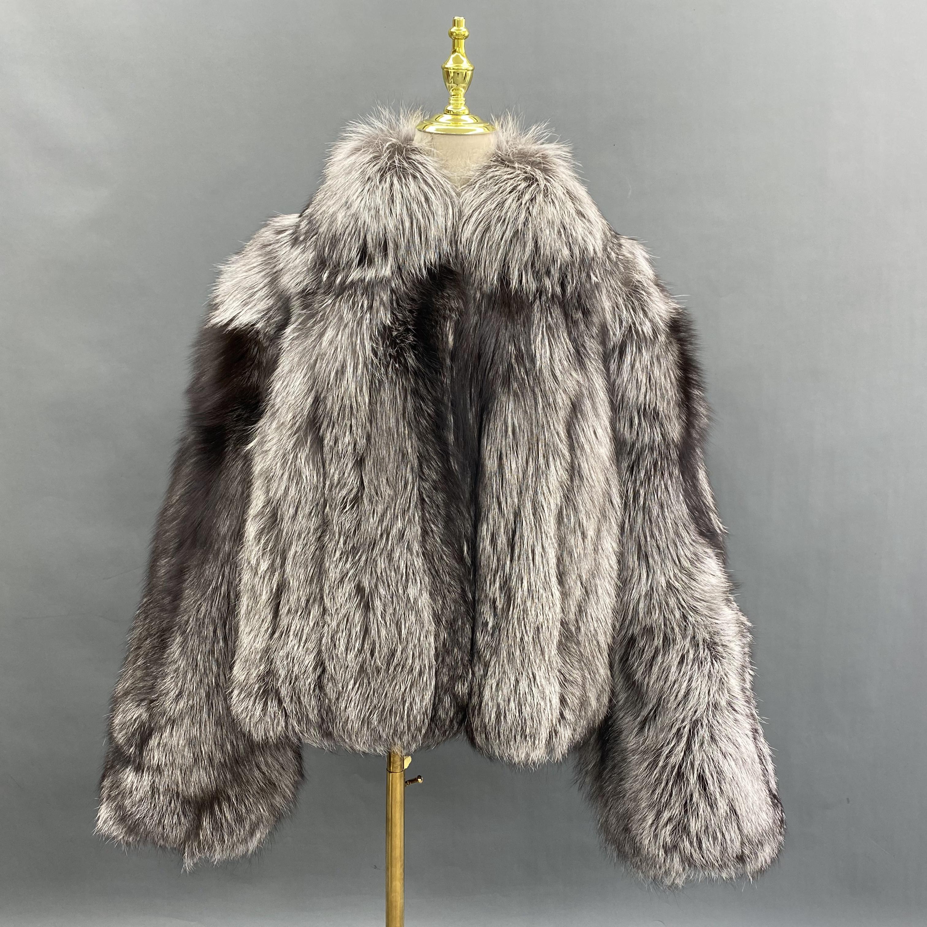 Men's Lapel With Vertical Stripes Special Fox Fur Coat 11#Sliver Fox