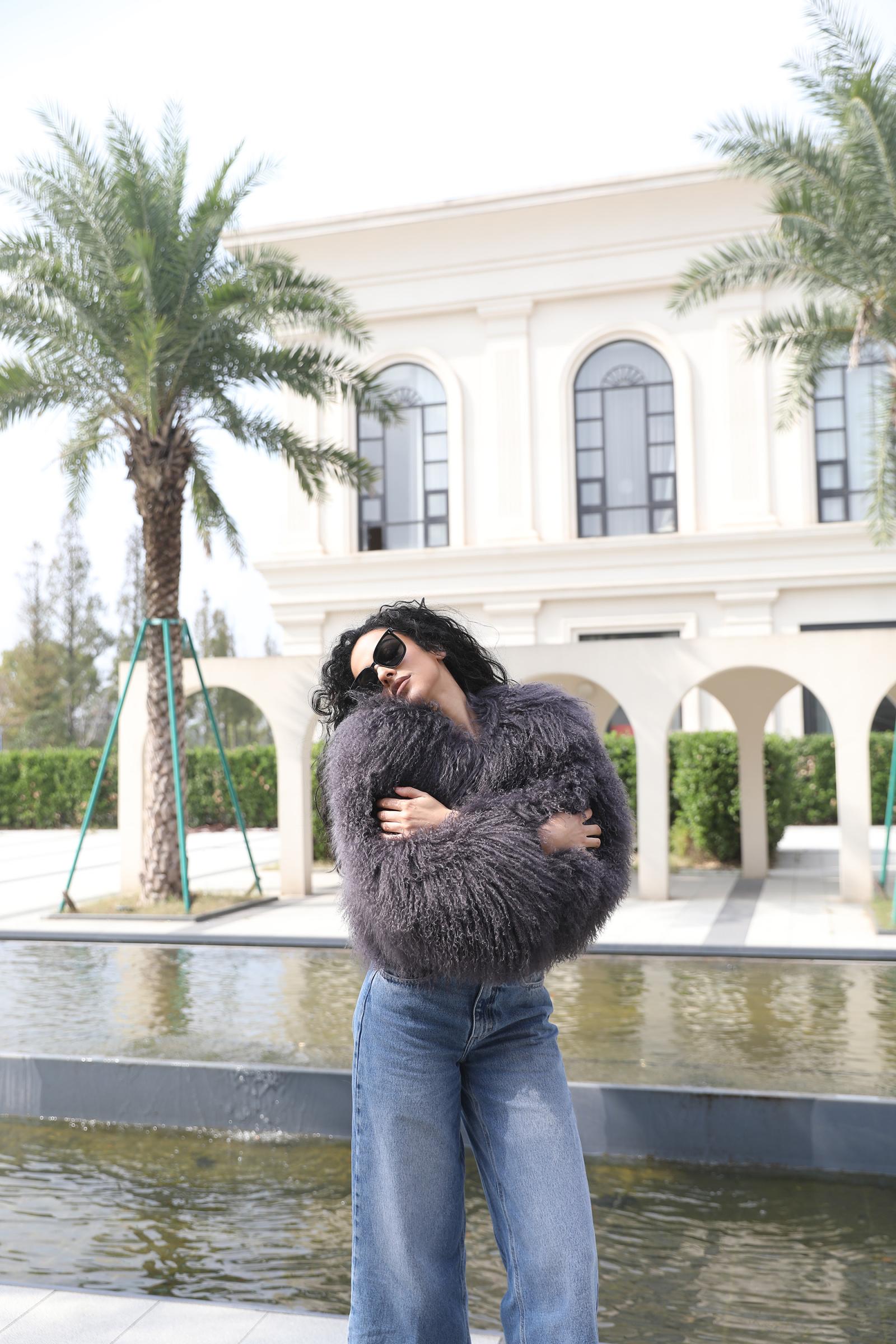 Women's New Mongolian Lamb Fur Round Collar Short Jacket Fur Coat - Janefur
