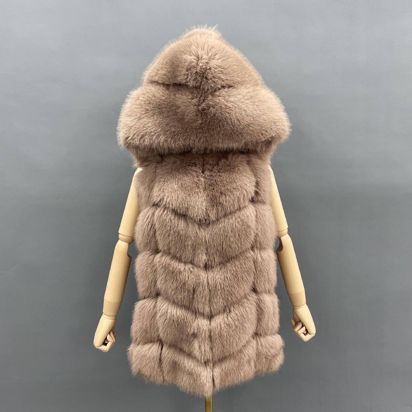 Women's Hooded Vest for Spring and Autumn Faux Fur Vest Eco Fur Coat - Janefur