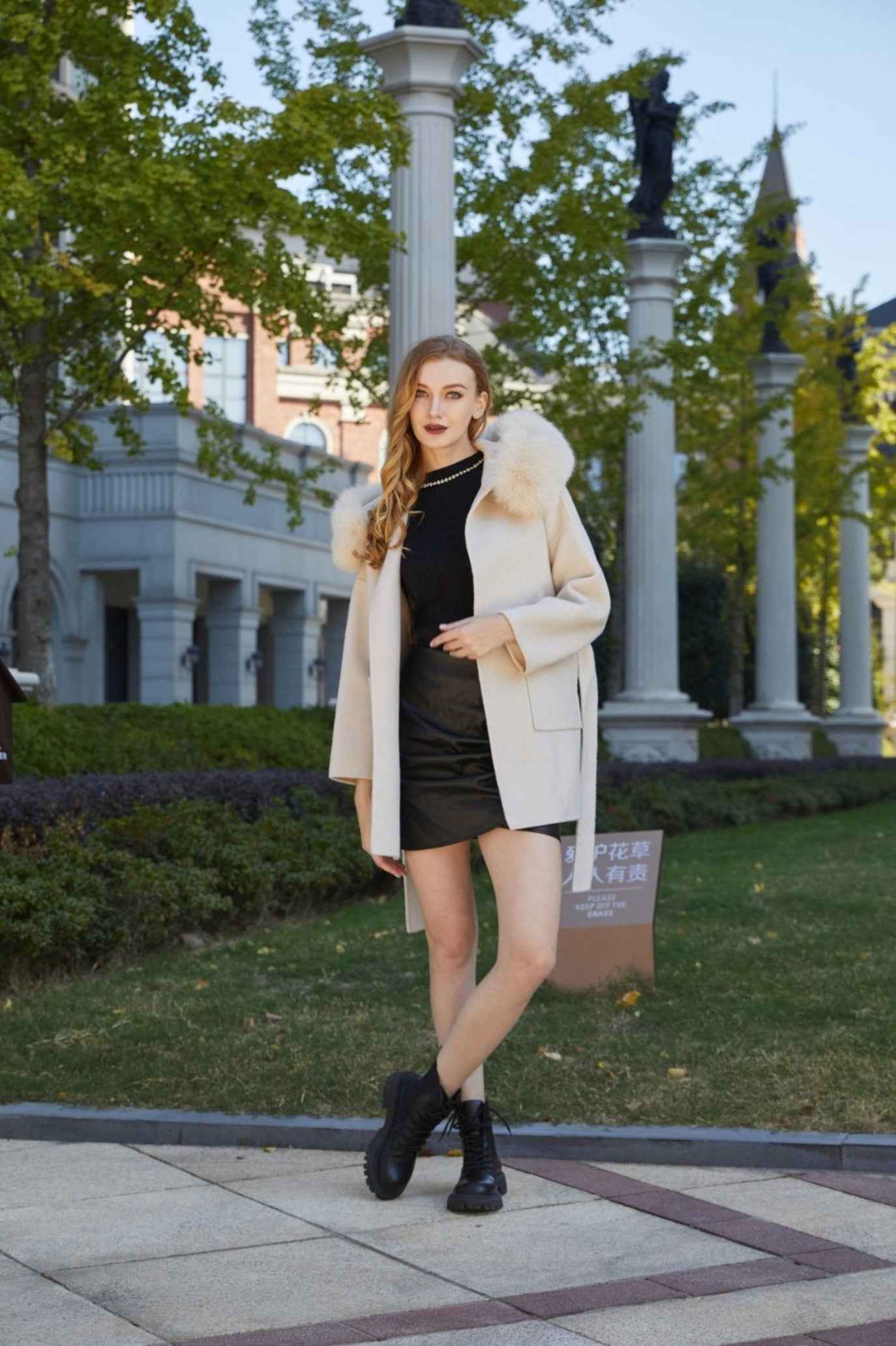 Double-sided Cashmere Mid-length Hooded Large Fur Collar Coat Women's Winter Coat - Janefur